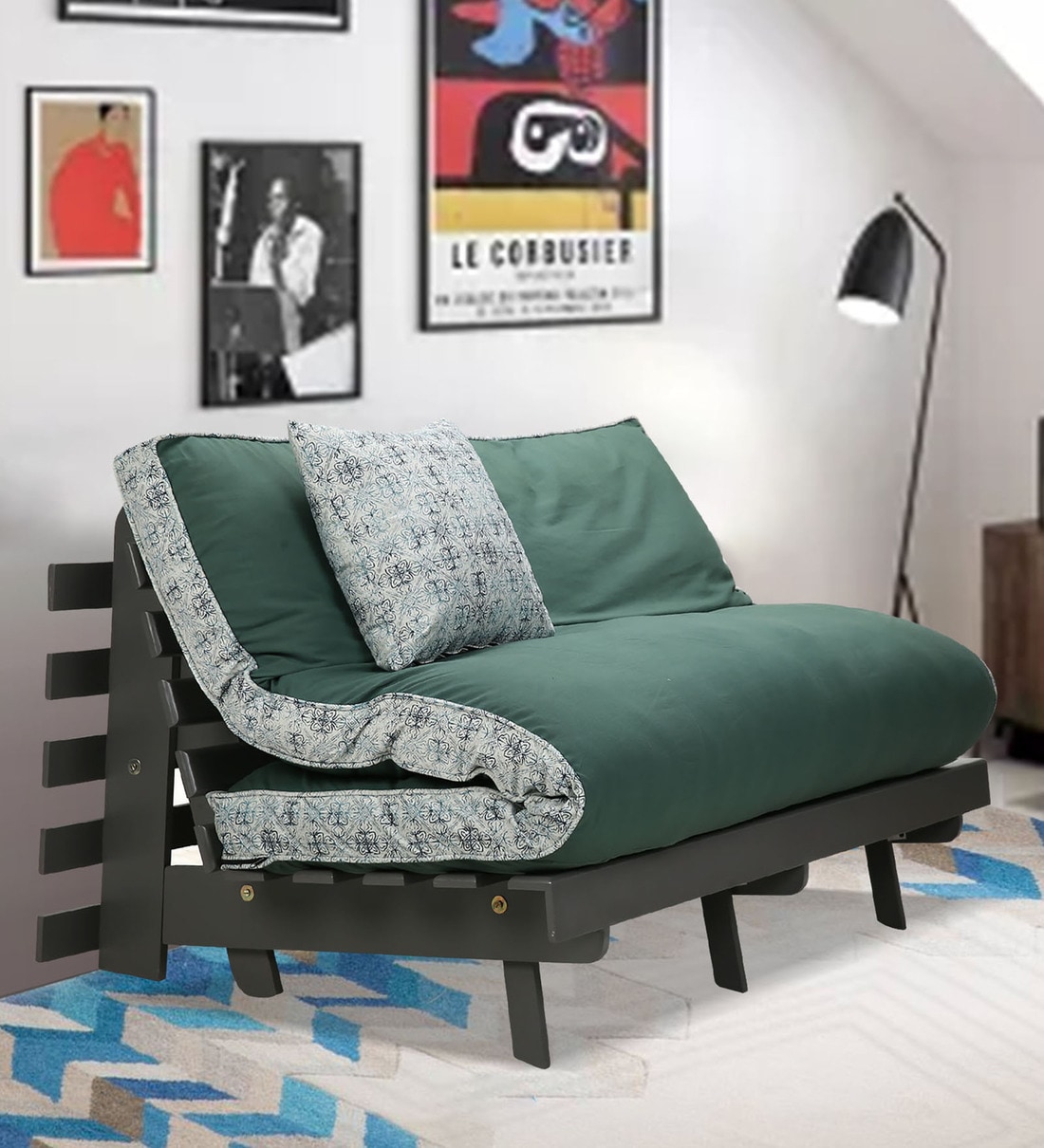 Buy Double Futon in Green & Brown Colour with Mattress at 38% OFF by ARRA