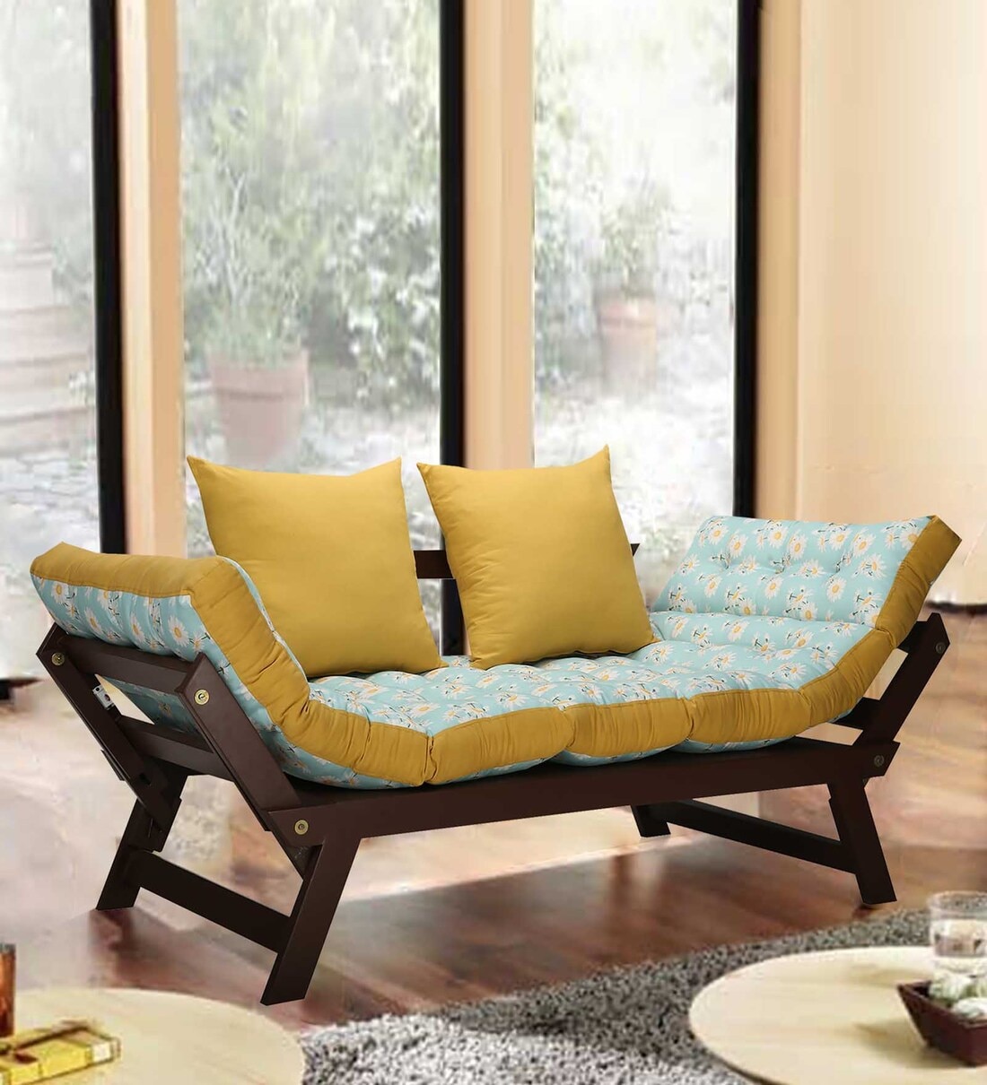 Buy Alexa Double Futon in Sea Green Colour with Mattress at 35% OFF by ARRA