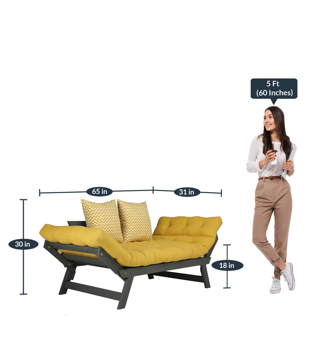 Buy Alexa Double Futon with Mattress in Ochre Colour by ARRA Online
