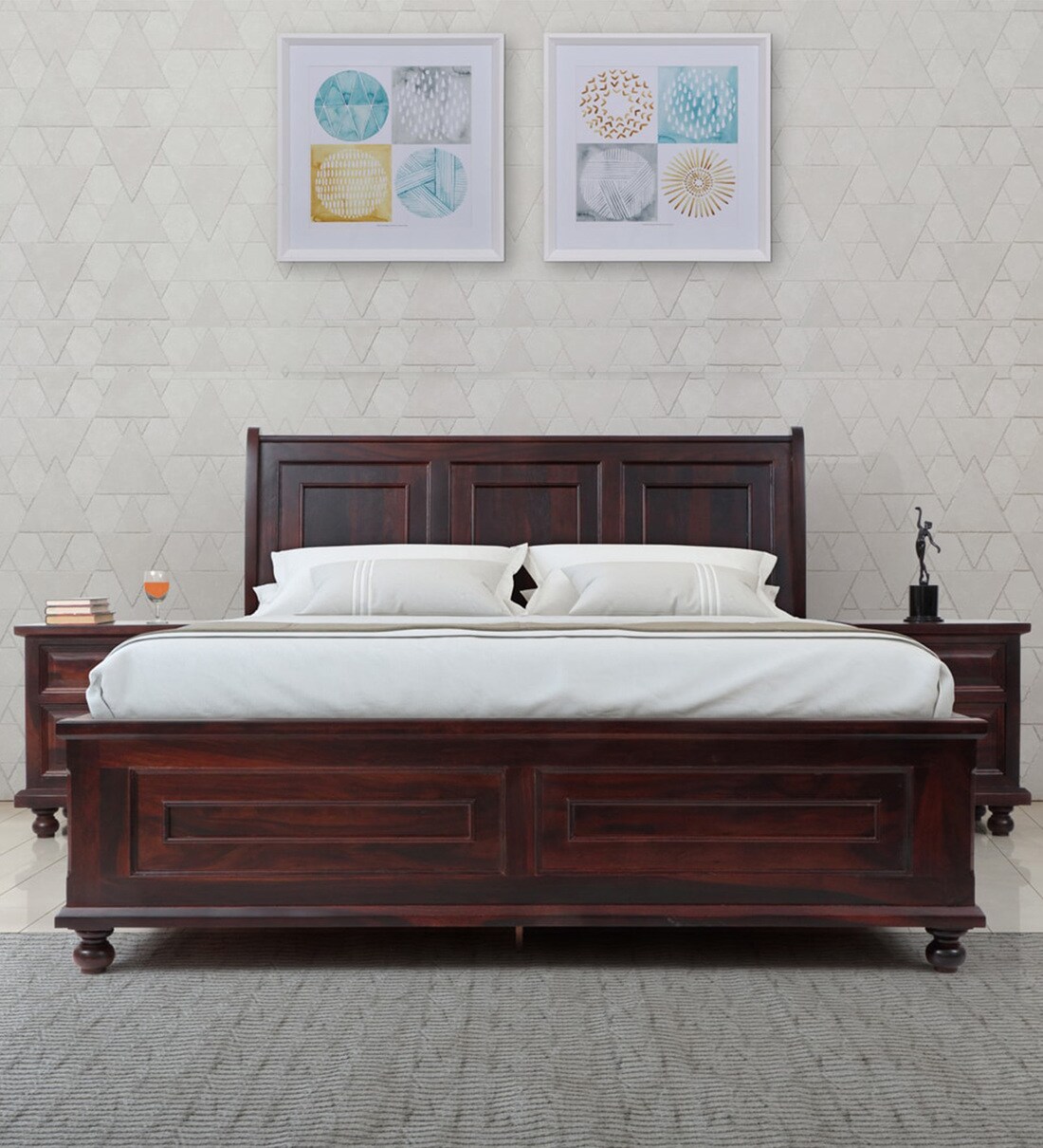 Buy Alexander Sheesham Wood King Size Bed in Dark Walnut Finish with