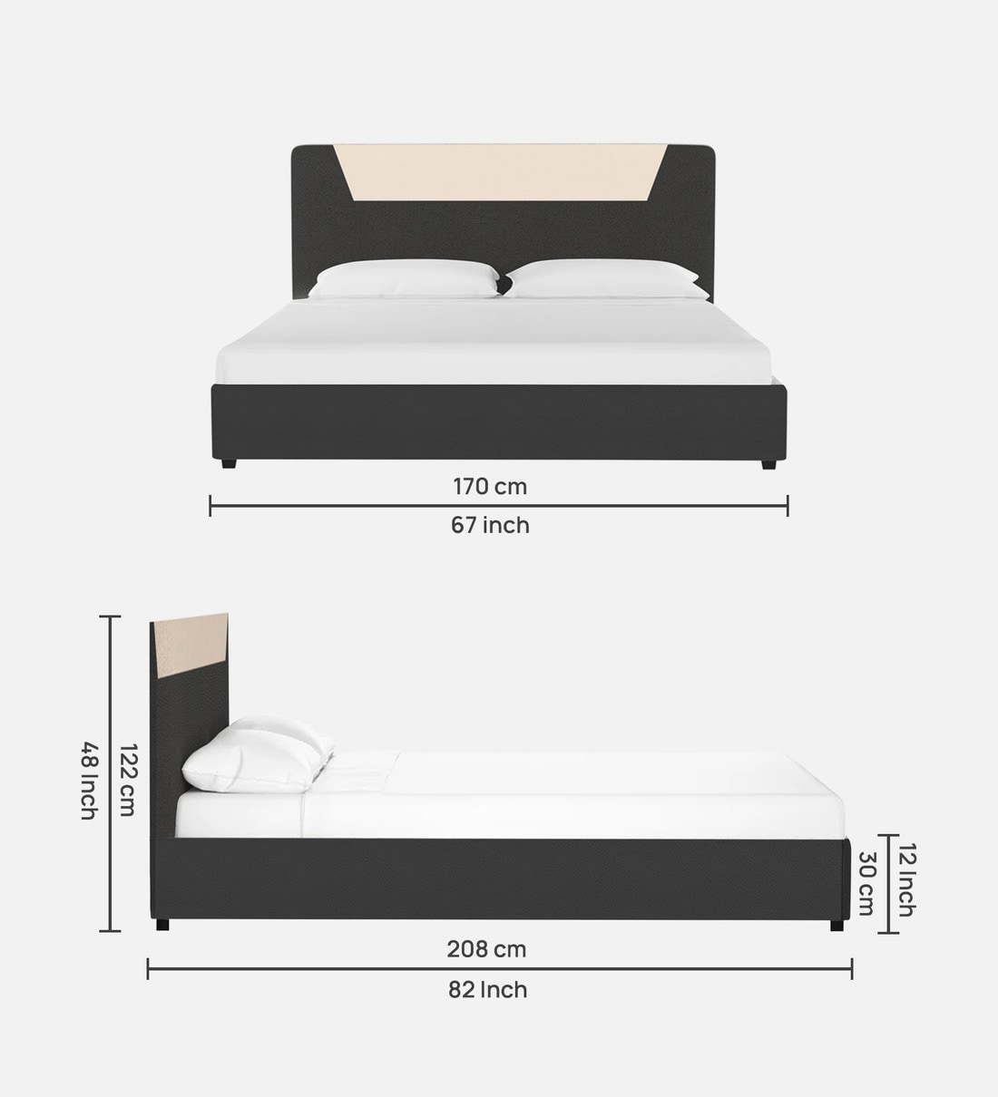 Buy Alina Leatherette Upholstered Queen Size Bed in Concrete Grey Colour with Box Storage by