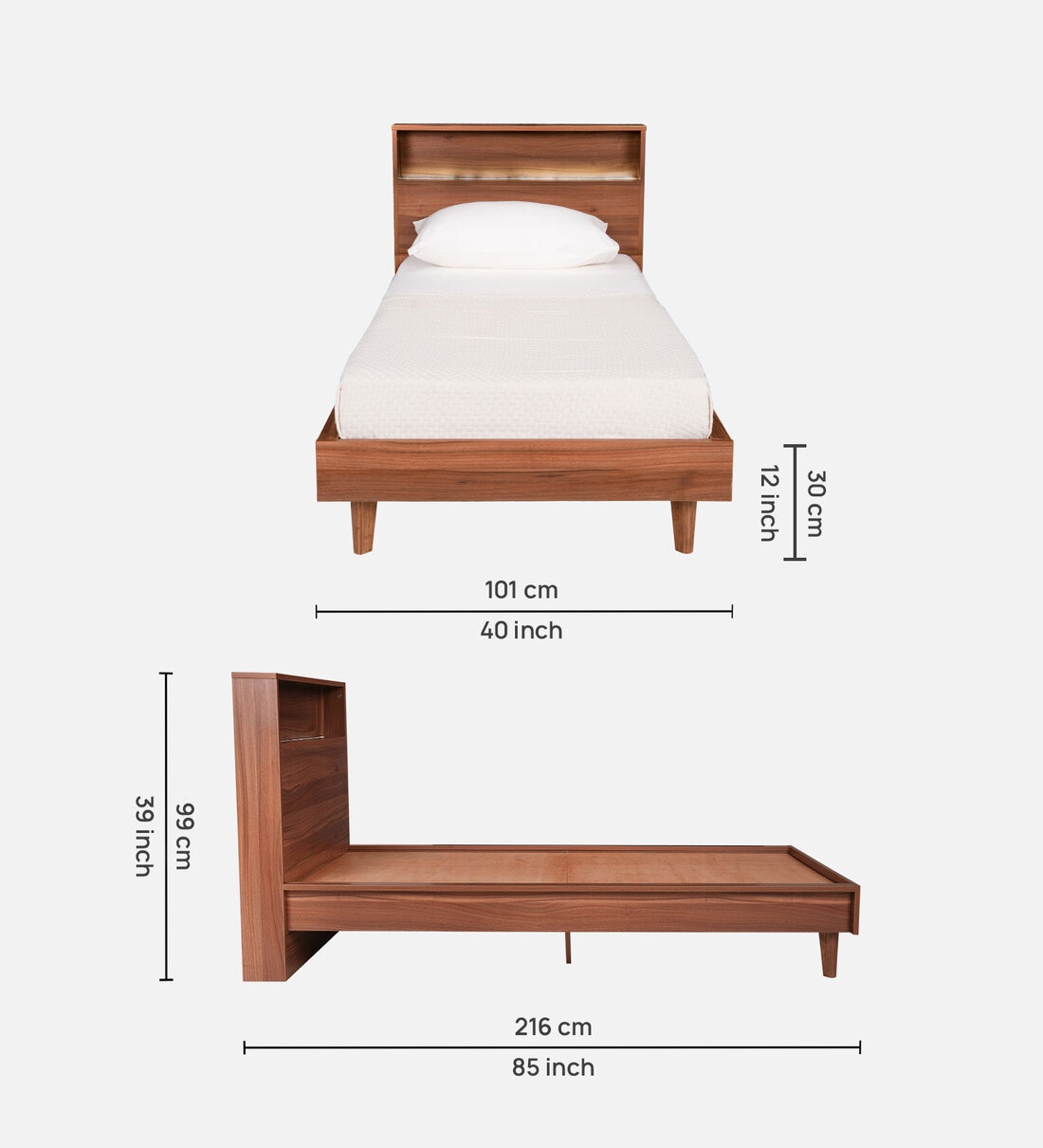 Buy Pure Alister Single Bed In Brown Color With LED Lights at 50