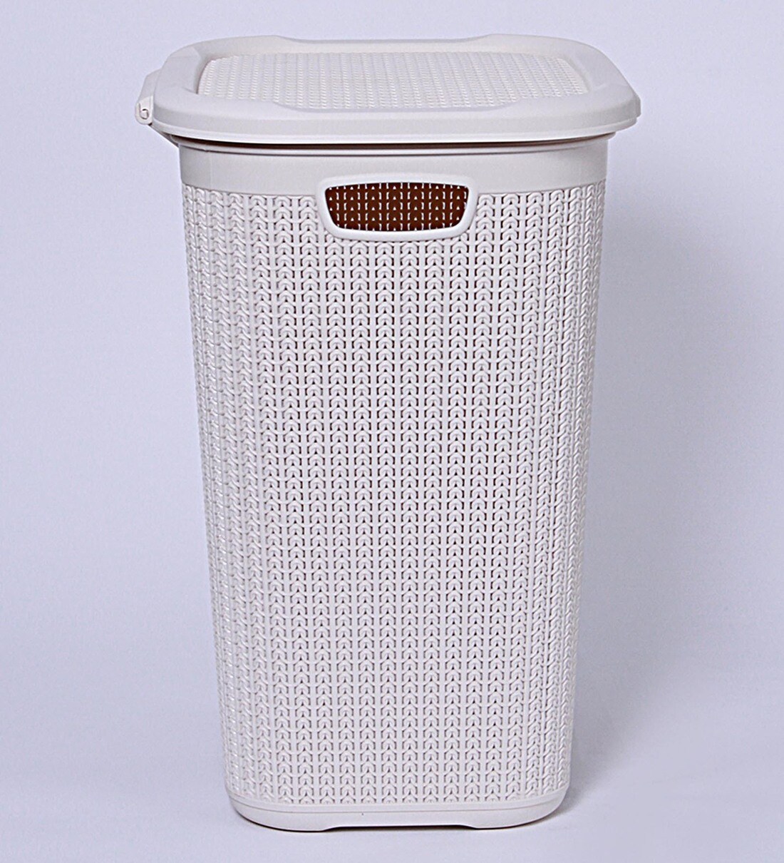 Buy All Time Cresta Knit Plastic 50 L Cream Laundry Basket with Lid