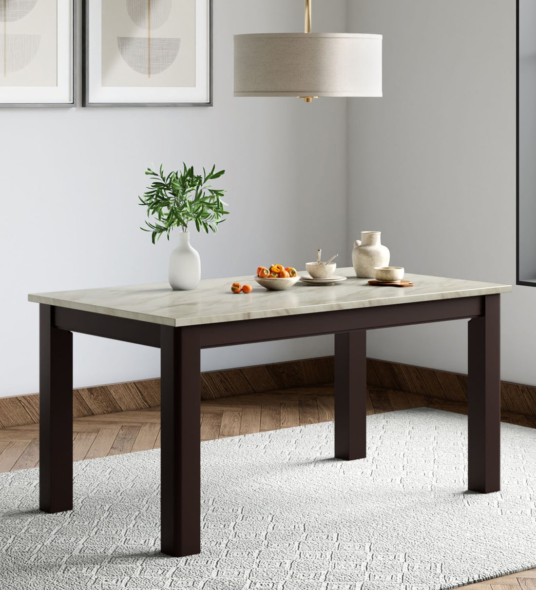 Buy Allure Marble Top 6 Seater Dining Table in Brown Colour at 25 OFF