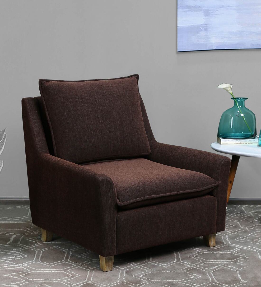 Buy Alma Fabric Full Back Lounge Chair In Chestnut Brown Colour at 5