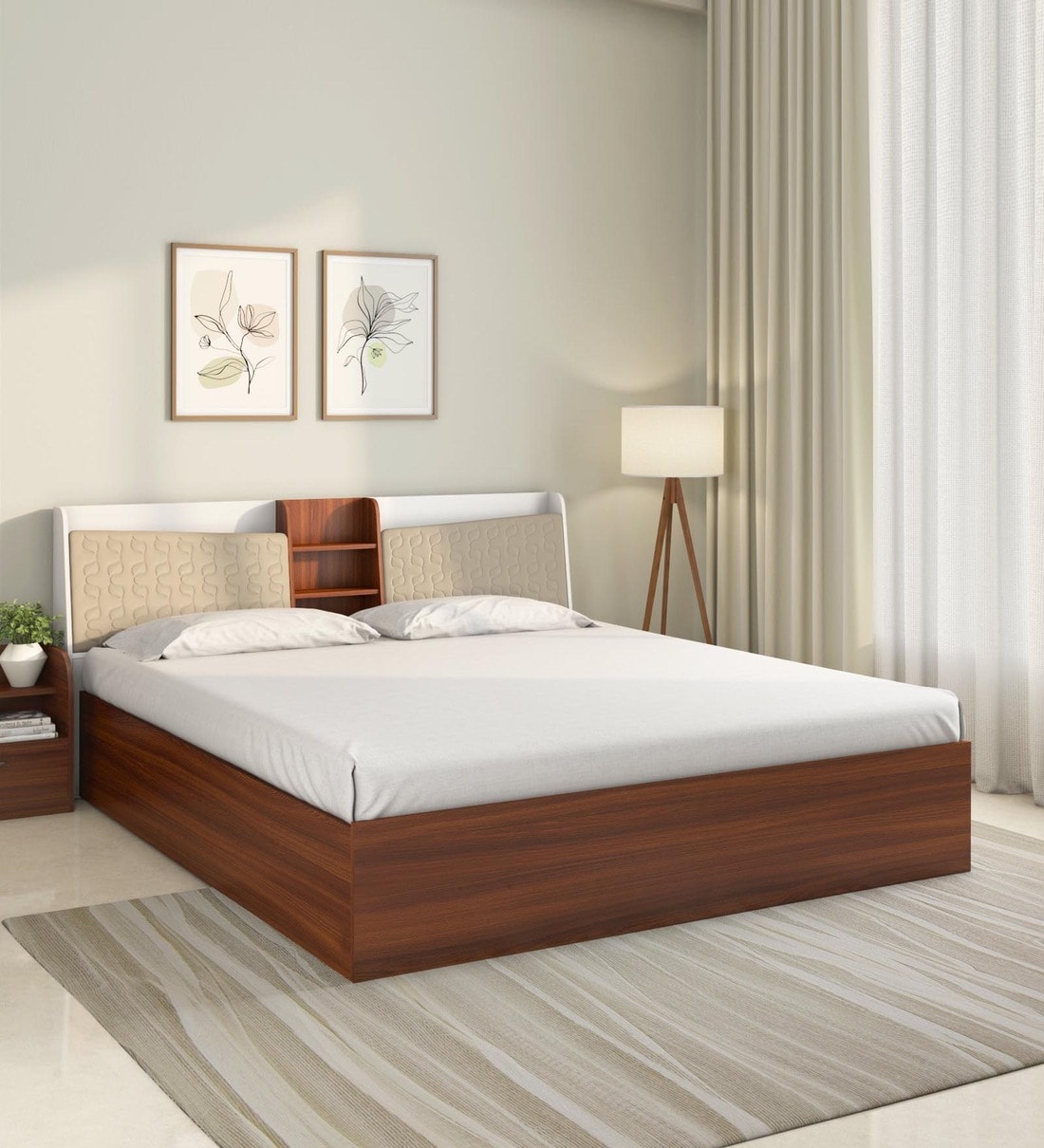 Buy Alps Max Queen Bed In Walnut Finish With Box Storage at 57% OFF by ...