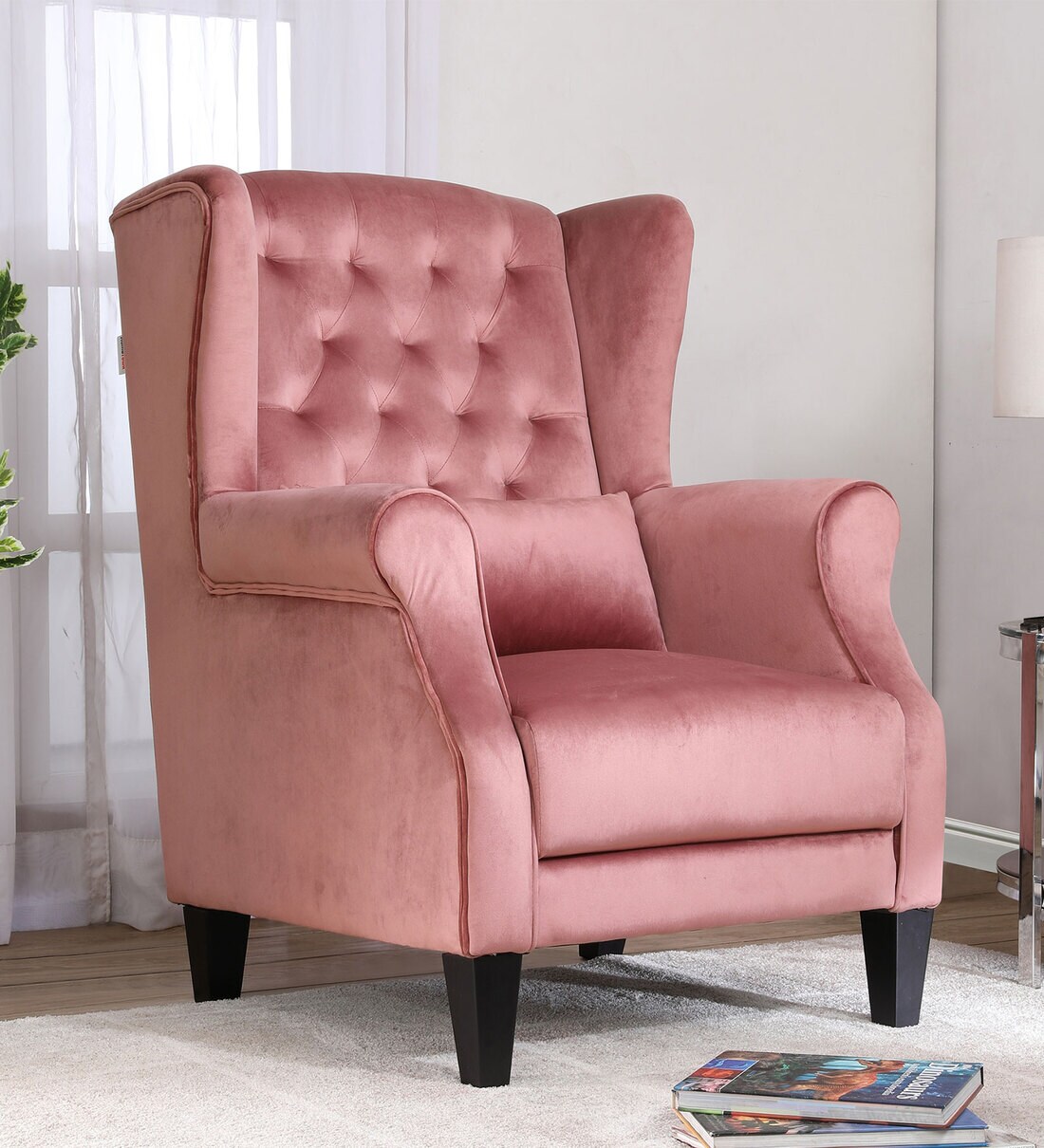 Buy Alta Wing Chair in Blush Pink Colour by Hometown Online Solid