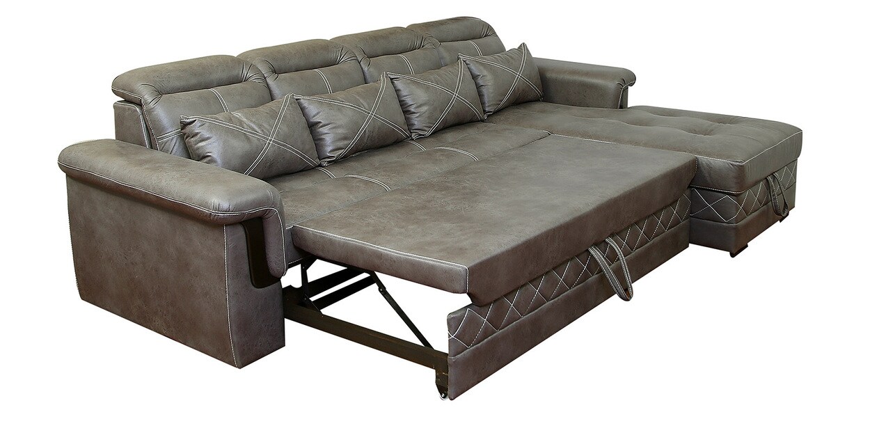  Buy Allie LHS 3 Seater Sofa cum Bed with Lounger in Grey 