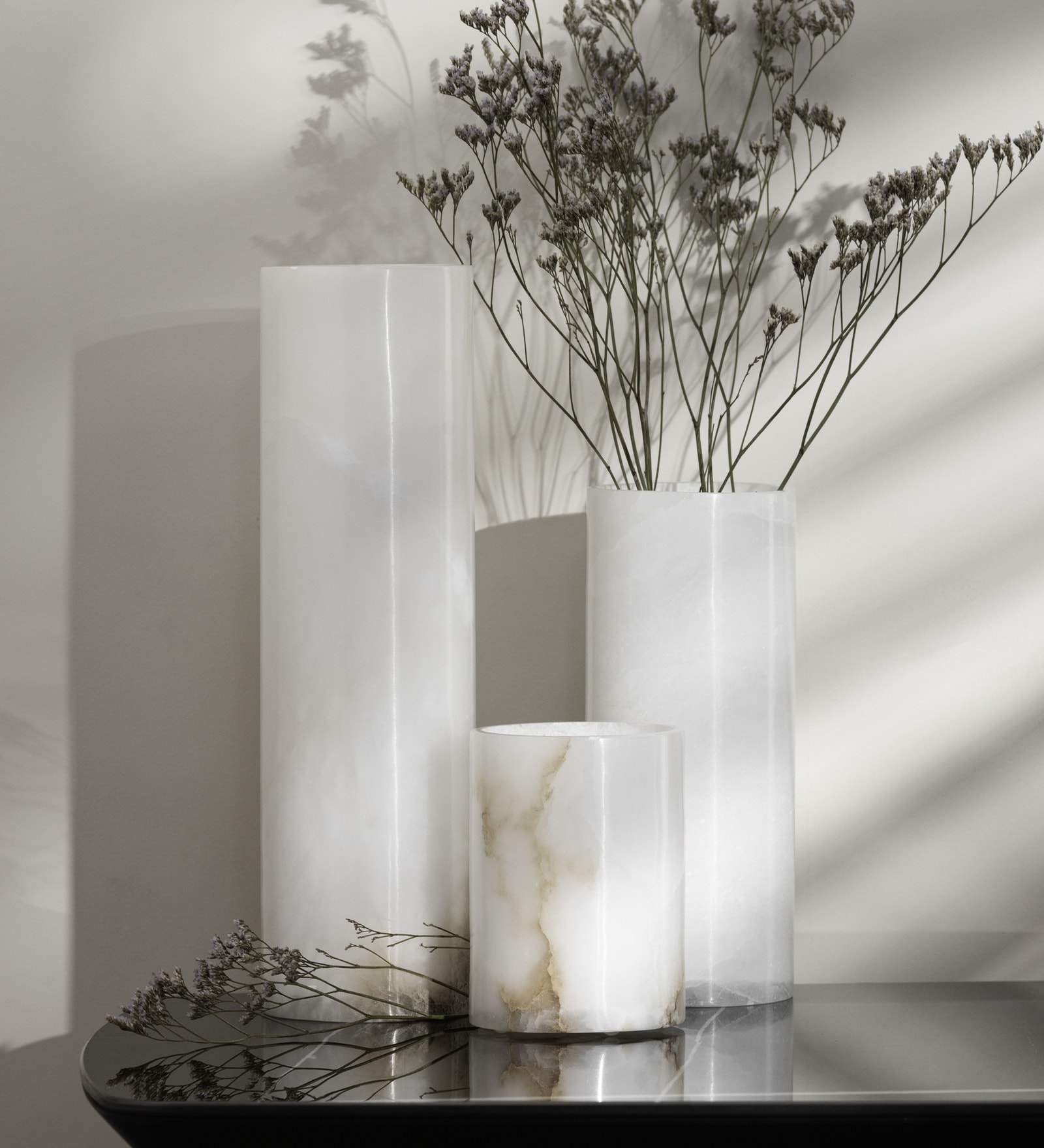 White Alablaster Marble Vases (Set of 3)