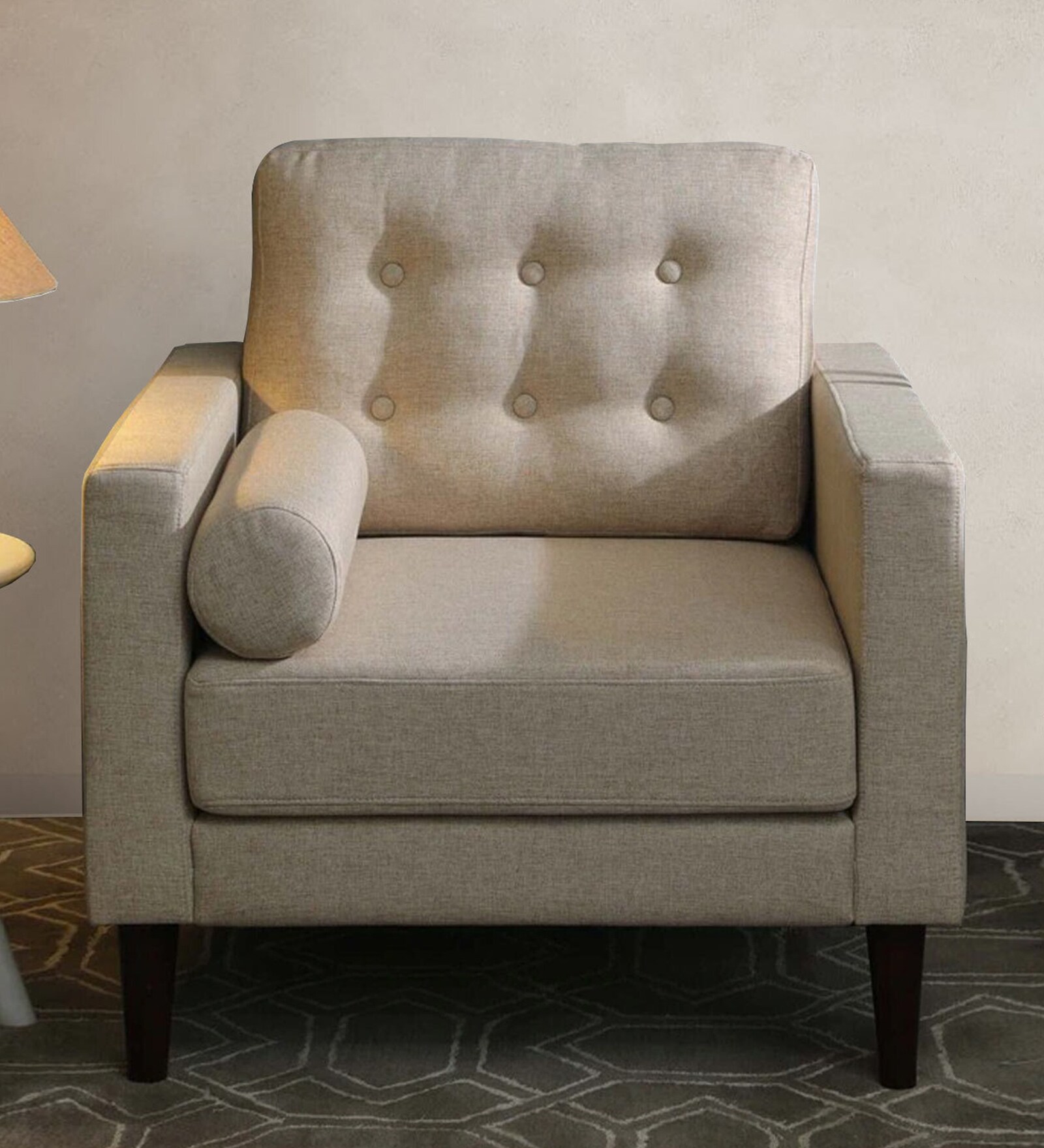 Alaine Fabric 1 Seater Sofa In Beige Colour