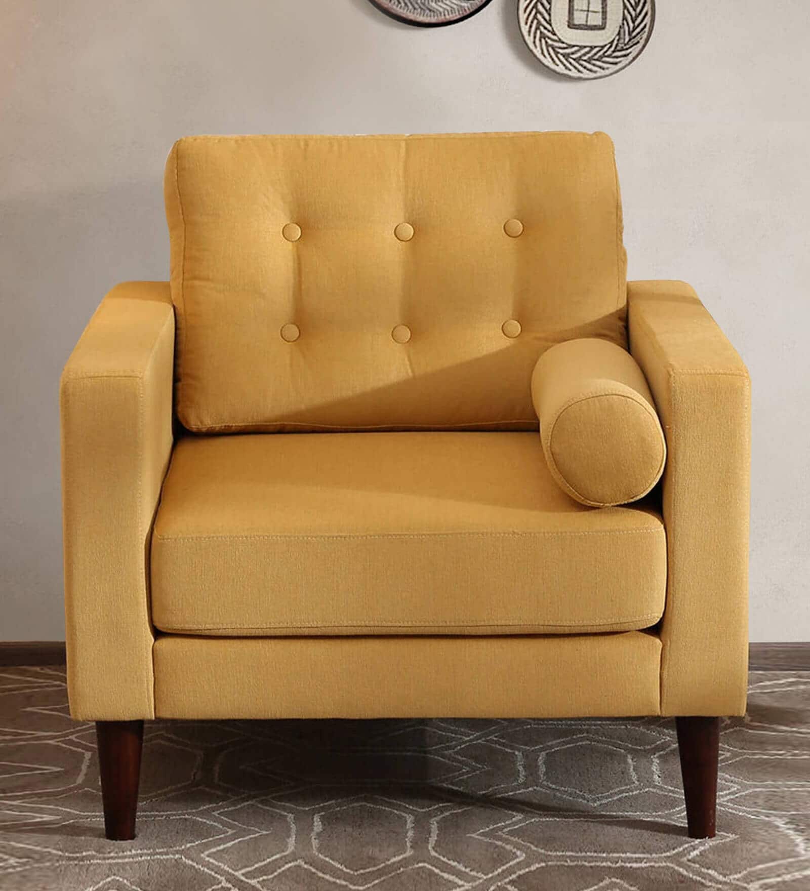 Alaine Fabric 1 Seater Sofa In Camel Yellow Colour