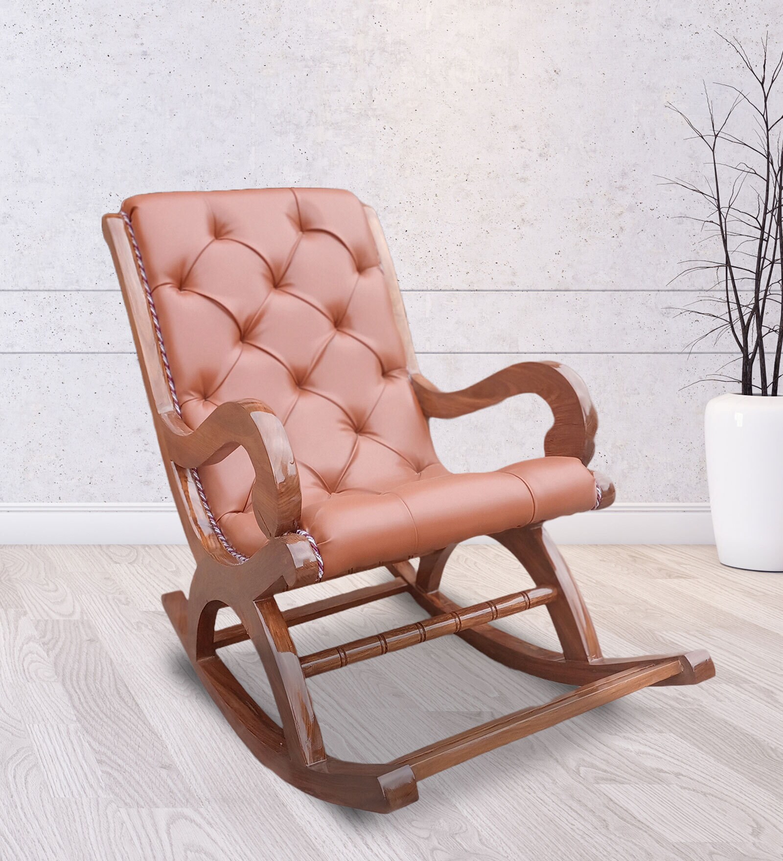 Buy Alamein Upholstered Rocking Chair in Tan Colour by Tayyaba