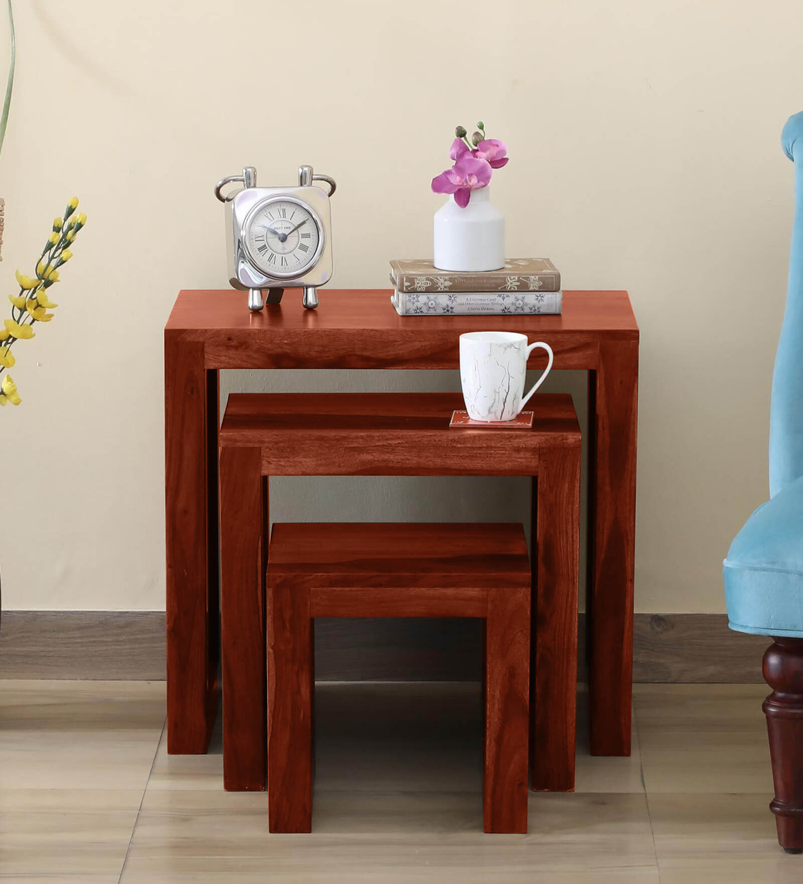 Buy Alamo Sheesham Wood Nest Of Tables In Scratch Resistant Honey Oak