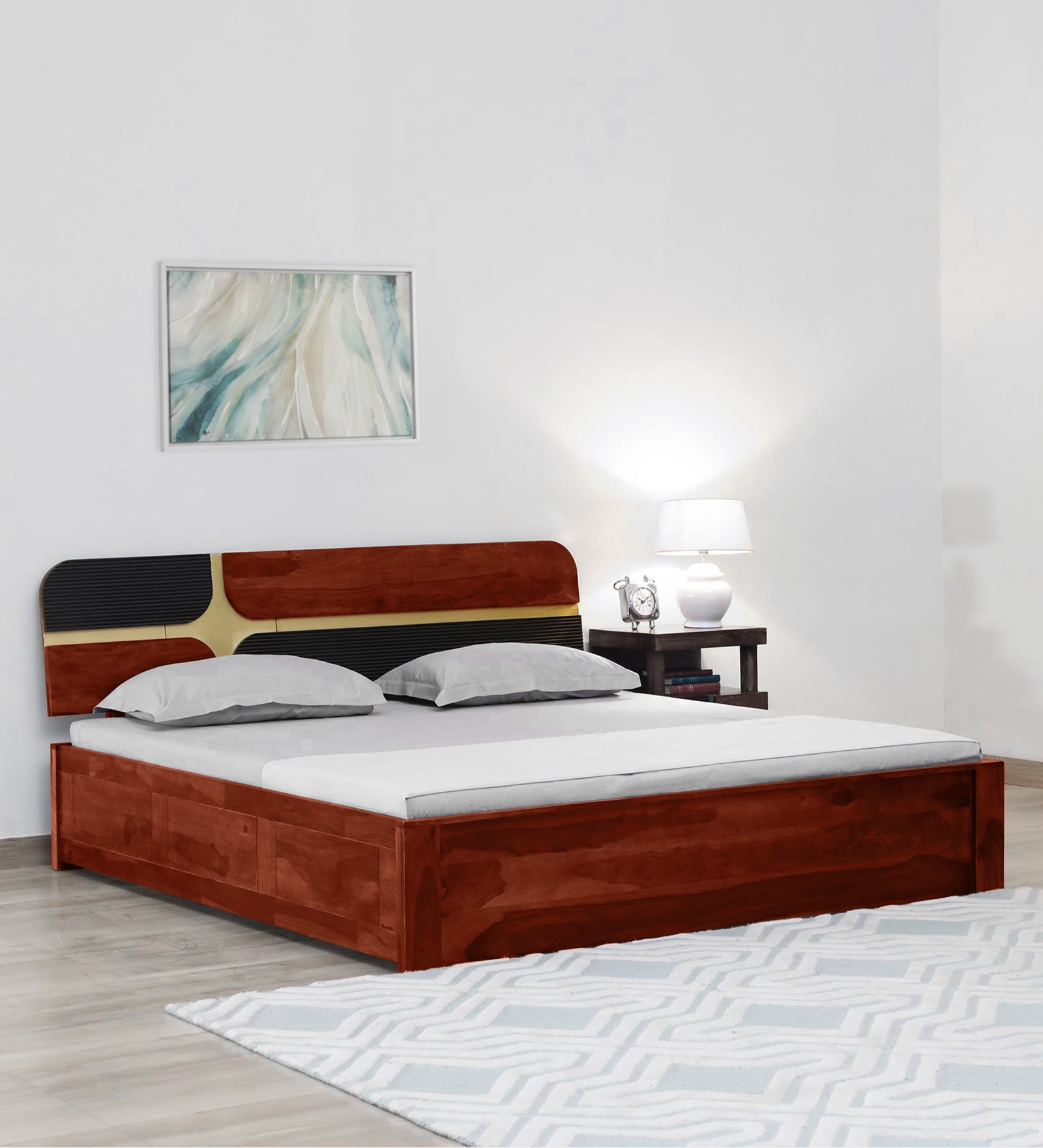 Buy Alamo Sheesham Wood Queen Size Bed In Scratch Resistant Honey Oak ...