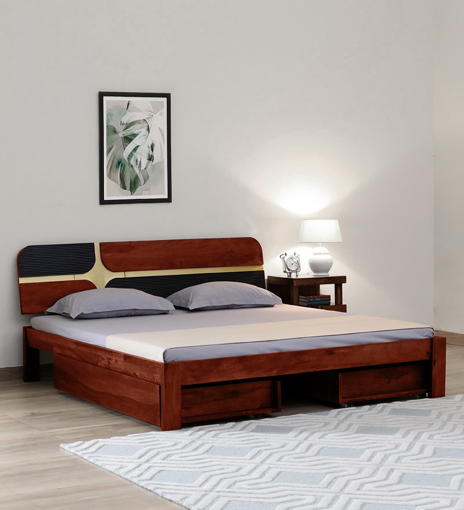 Buy Alamo Sheesham Wood Queen Size Bed In Scratch Resistant Honey Oak ...