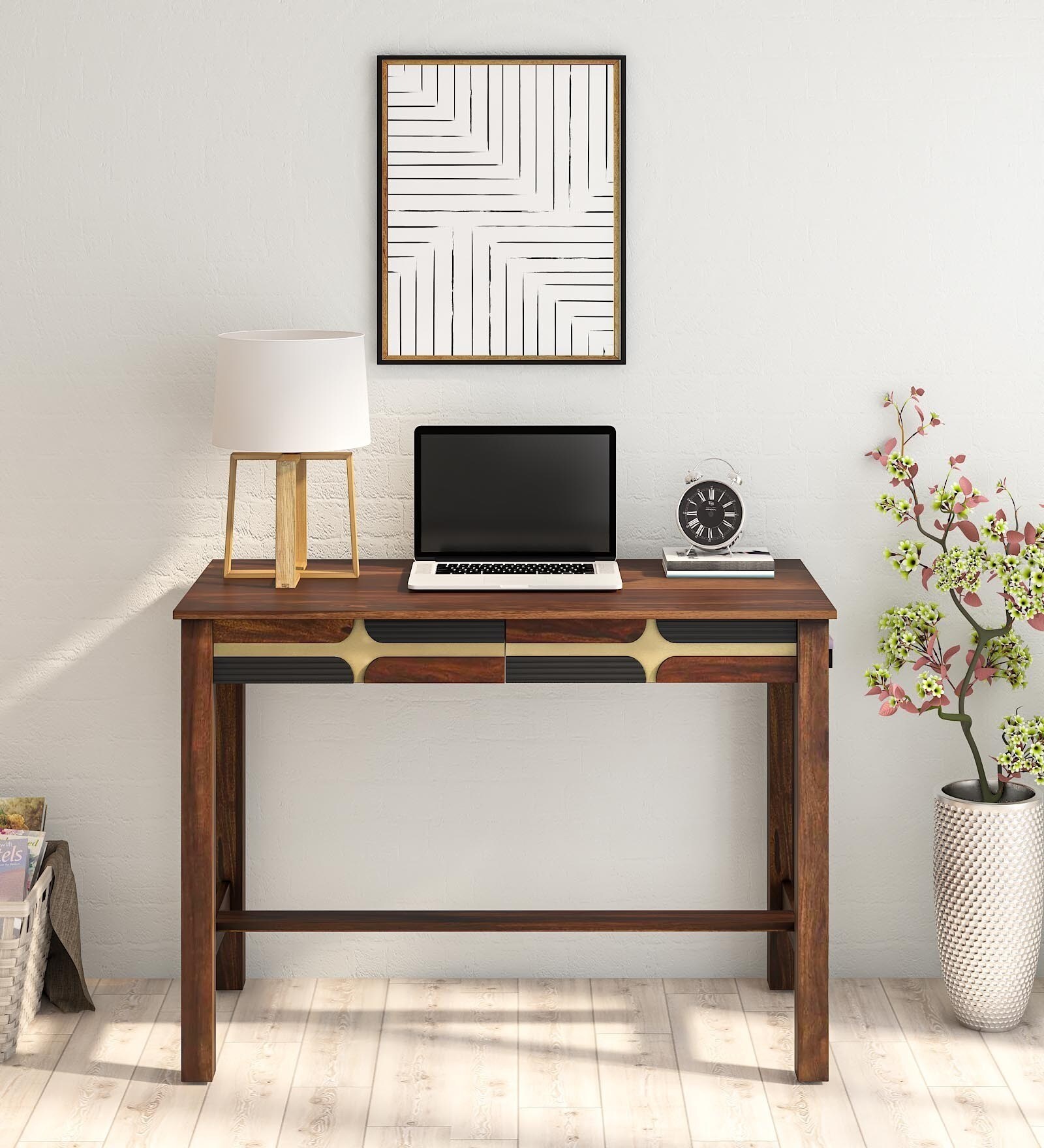 Alamo Sheesham Wood Writing Table In Scratch Resistant Provincial Teak Finish