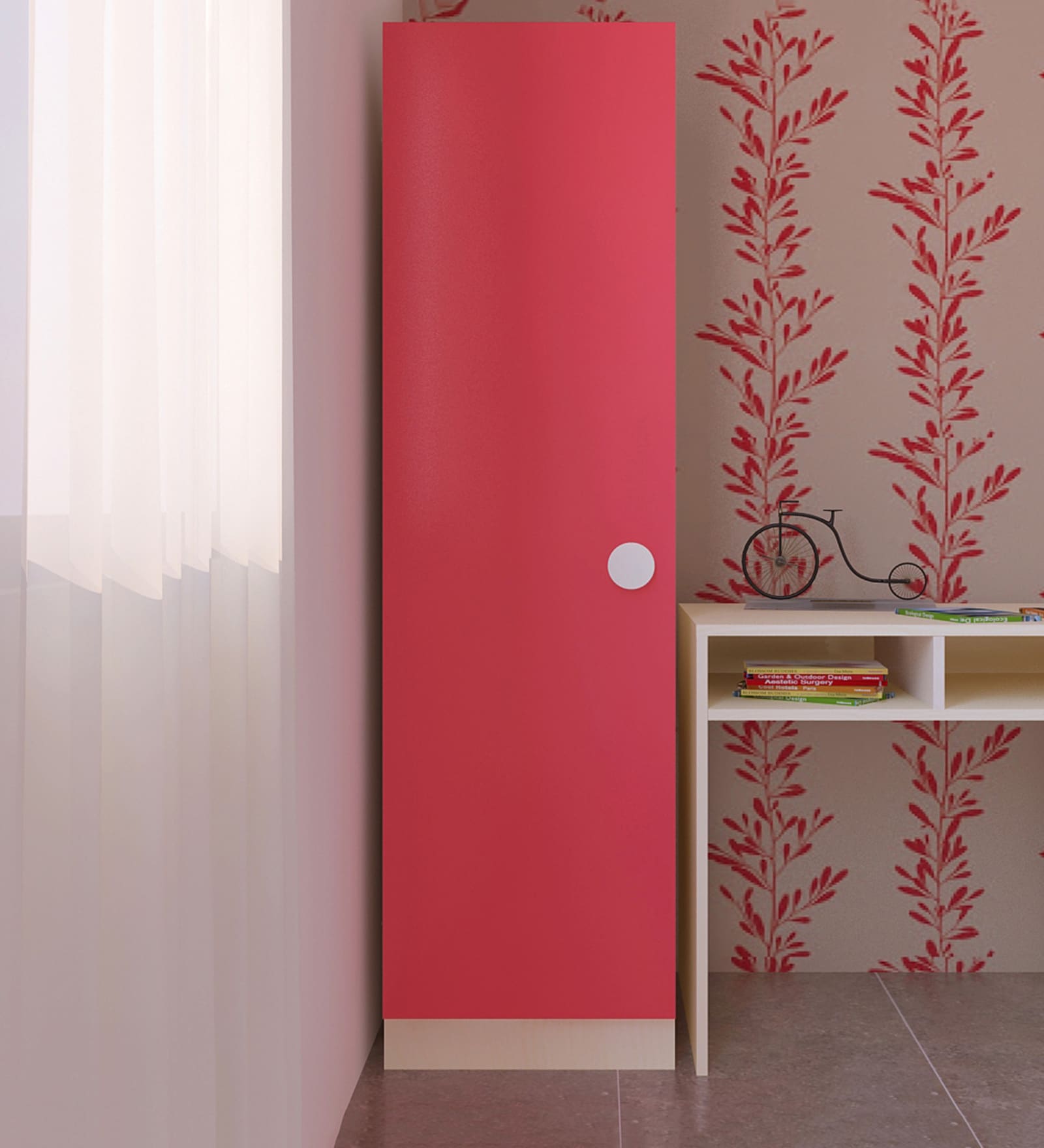 Alana Kid S One Door Wardrobe In Light Wood Strawberry Pink By