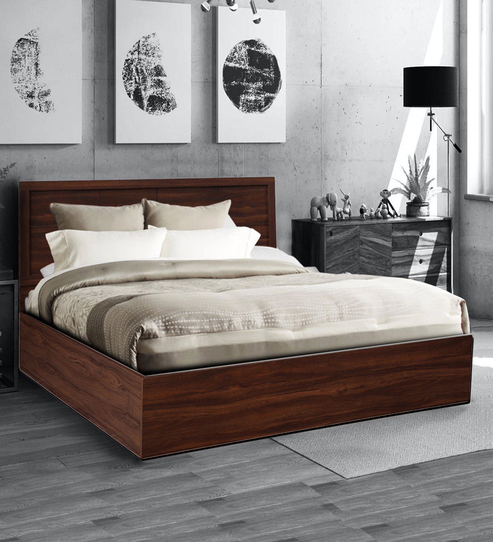 Alana Queen Size Bed in Cocorica Finish with Box Storage