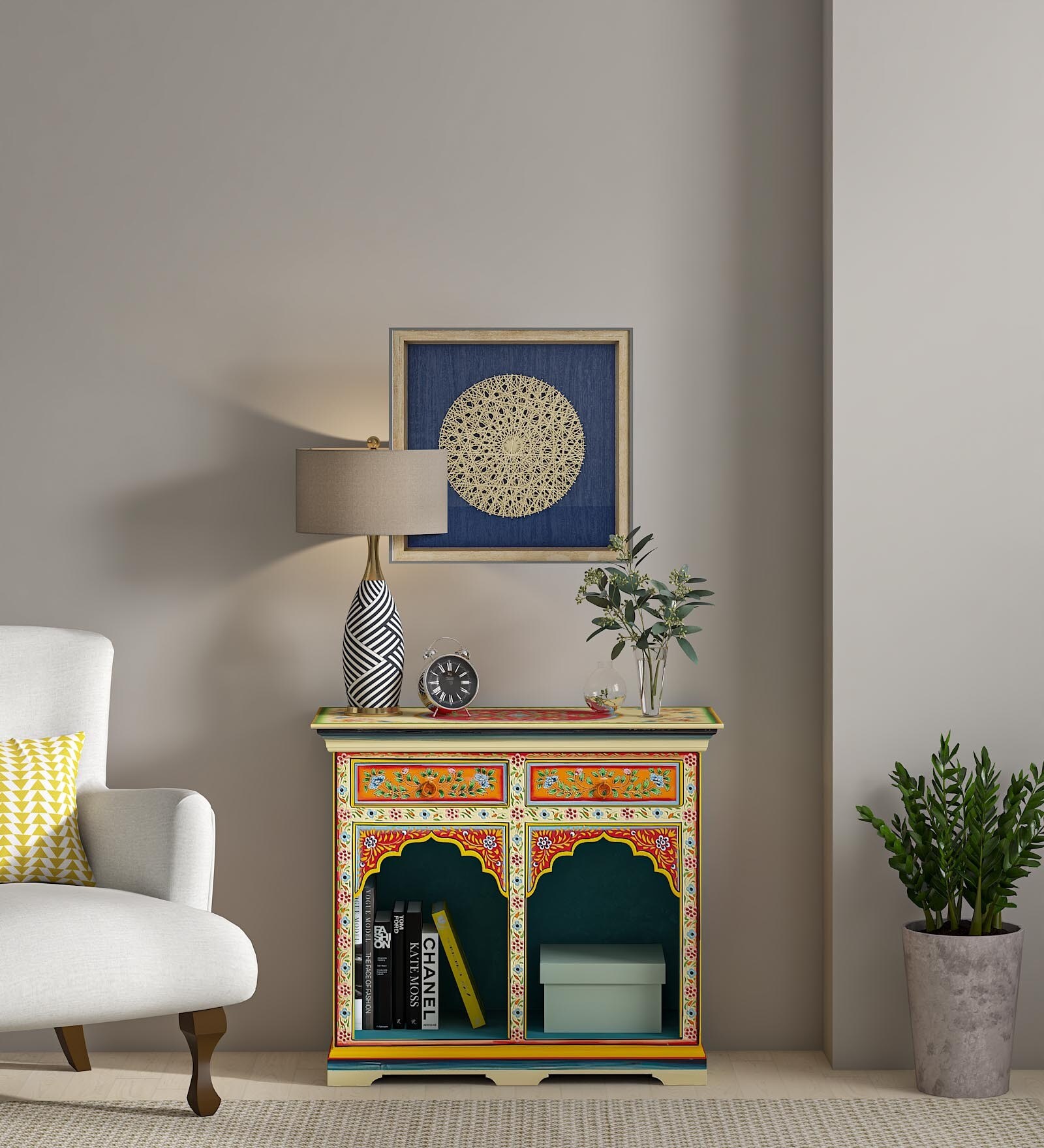 Alankaar Solid Wood Hand-Painted Cabinet