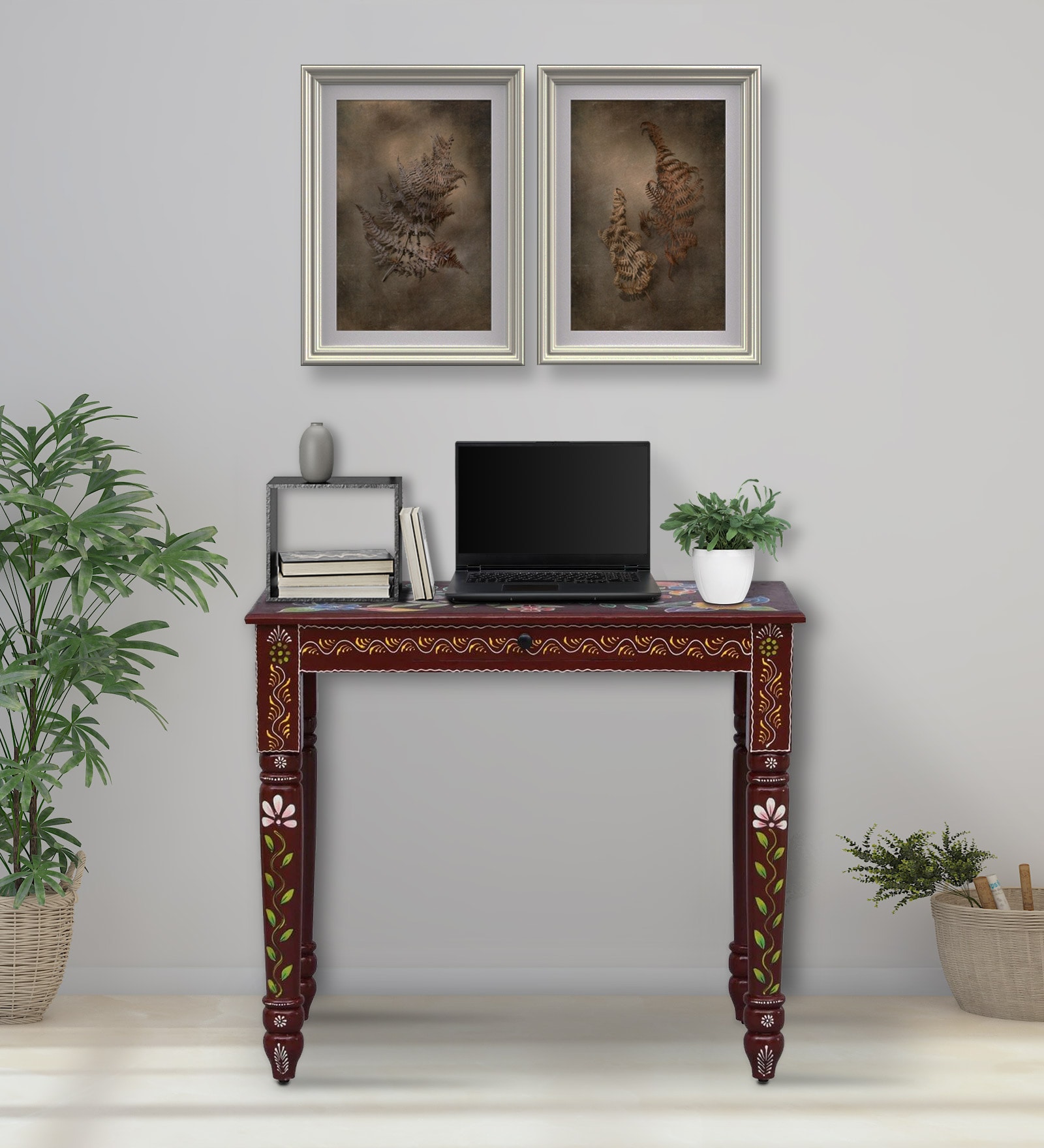 Alankaar Solid Wood Writing Table In Maroon Colour
