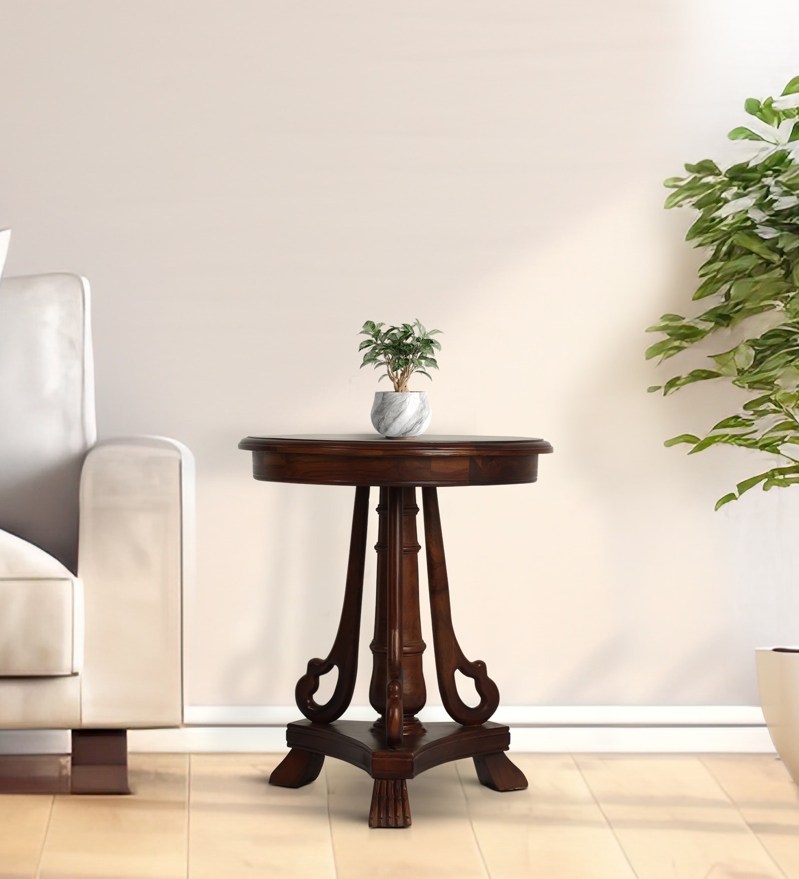 Alante Teak Wood End Table In Walnut Finish