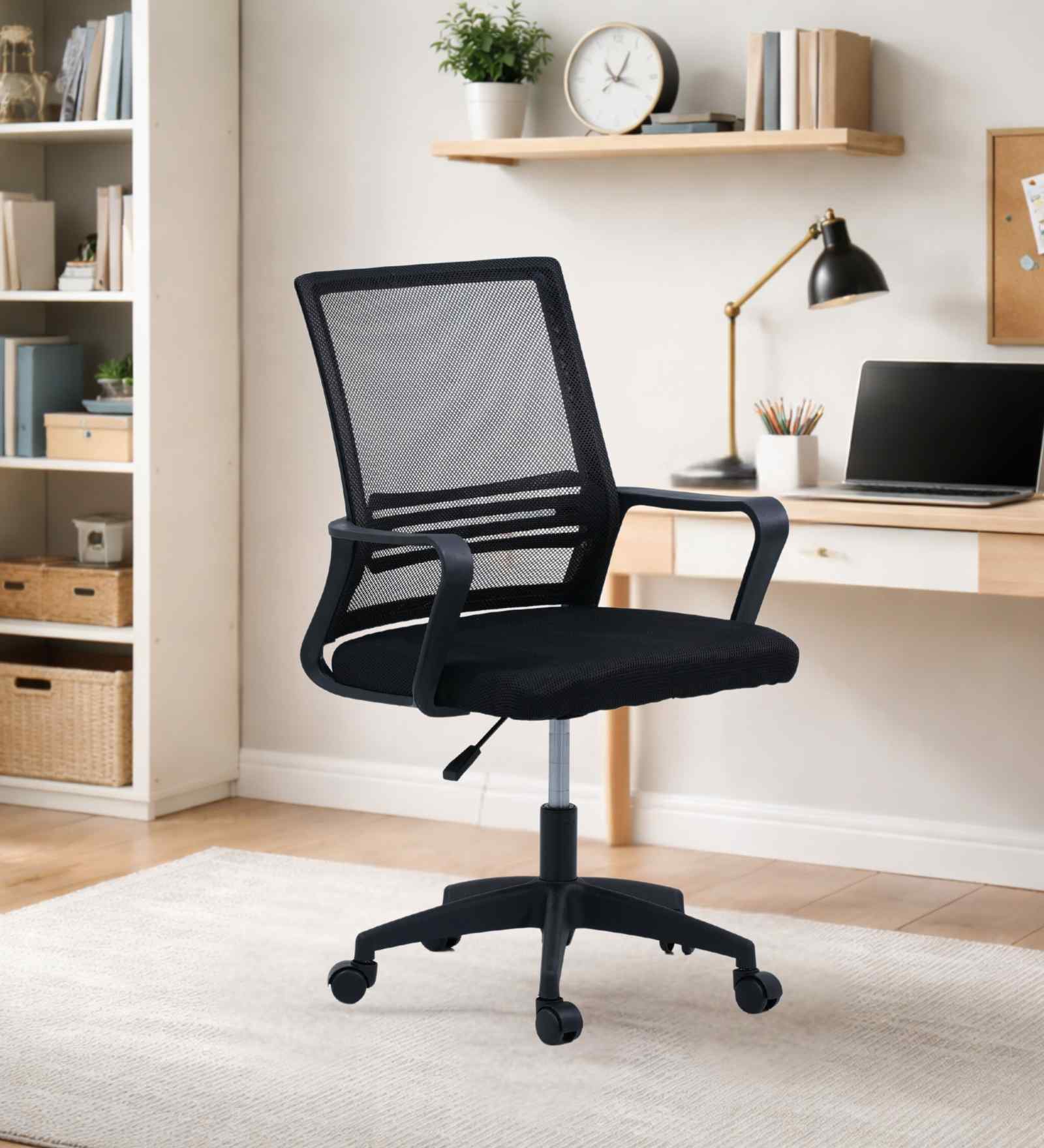 Alba Breathable Mesh Medium Back Ergonomic Chair In Black Colour