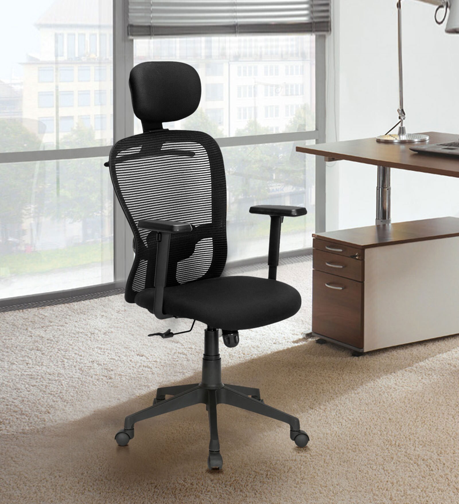 Alba Breathable Mesh Ergonomic Chair in Black Colour with Headrest