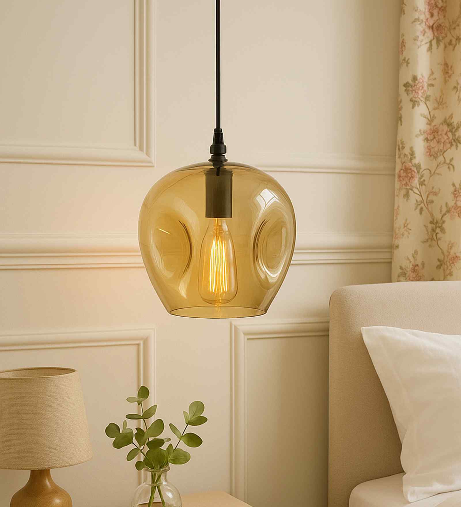 Albany Black Glass Hanging Light