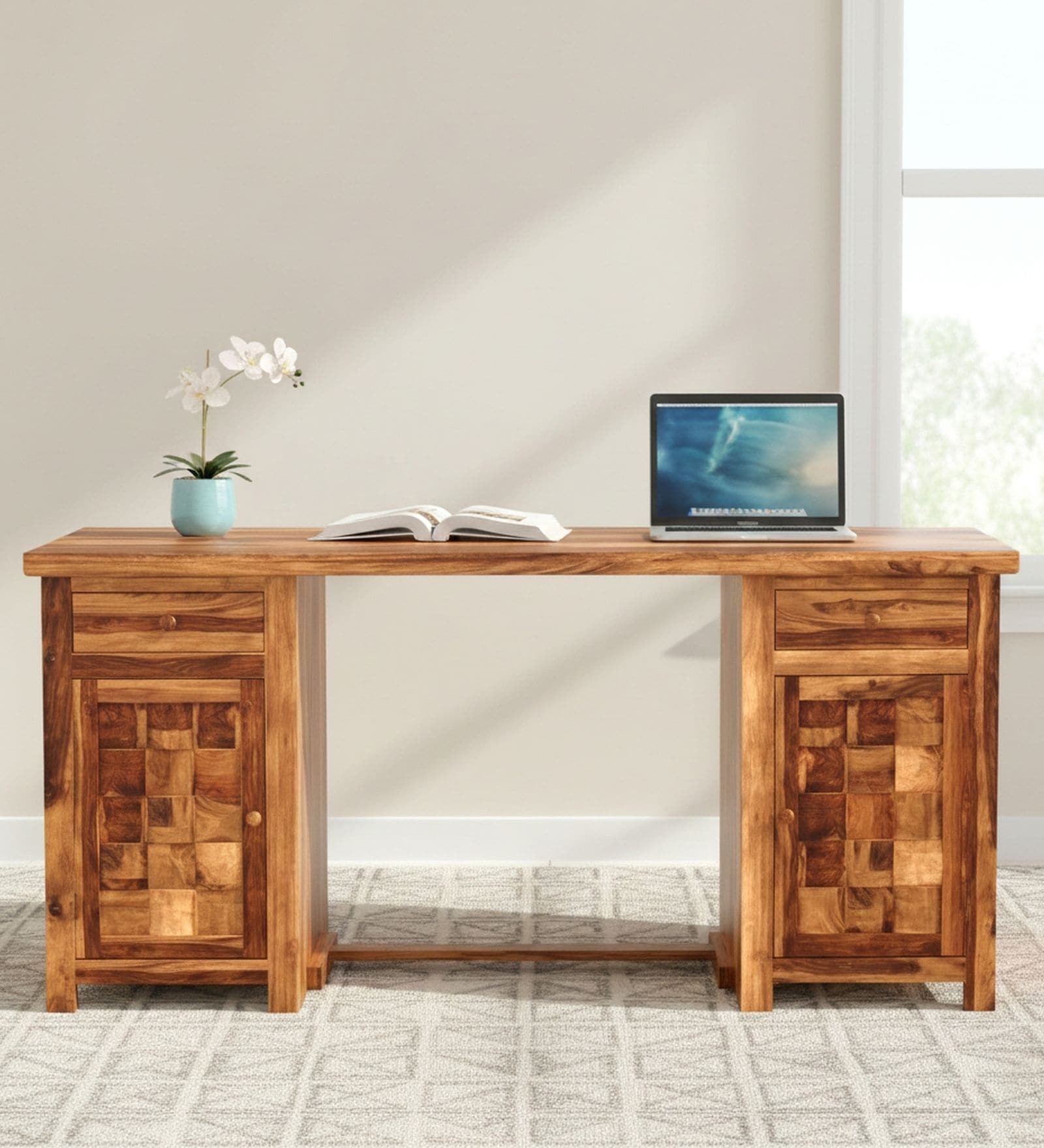 Albany Writing Table In Natural Teak Finish