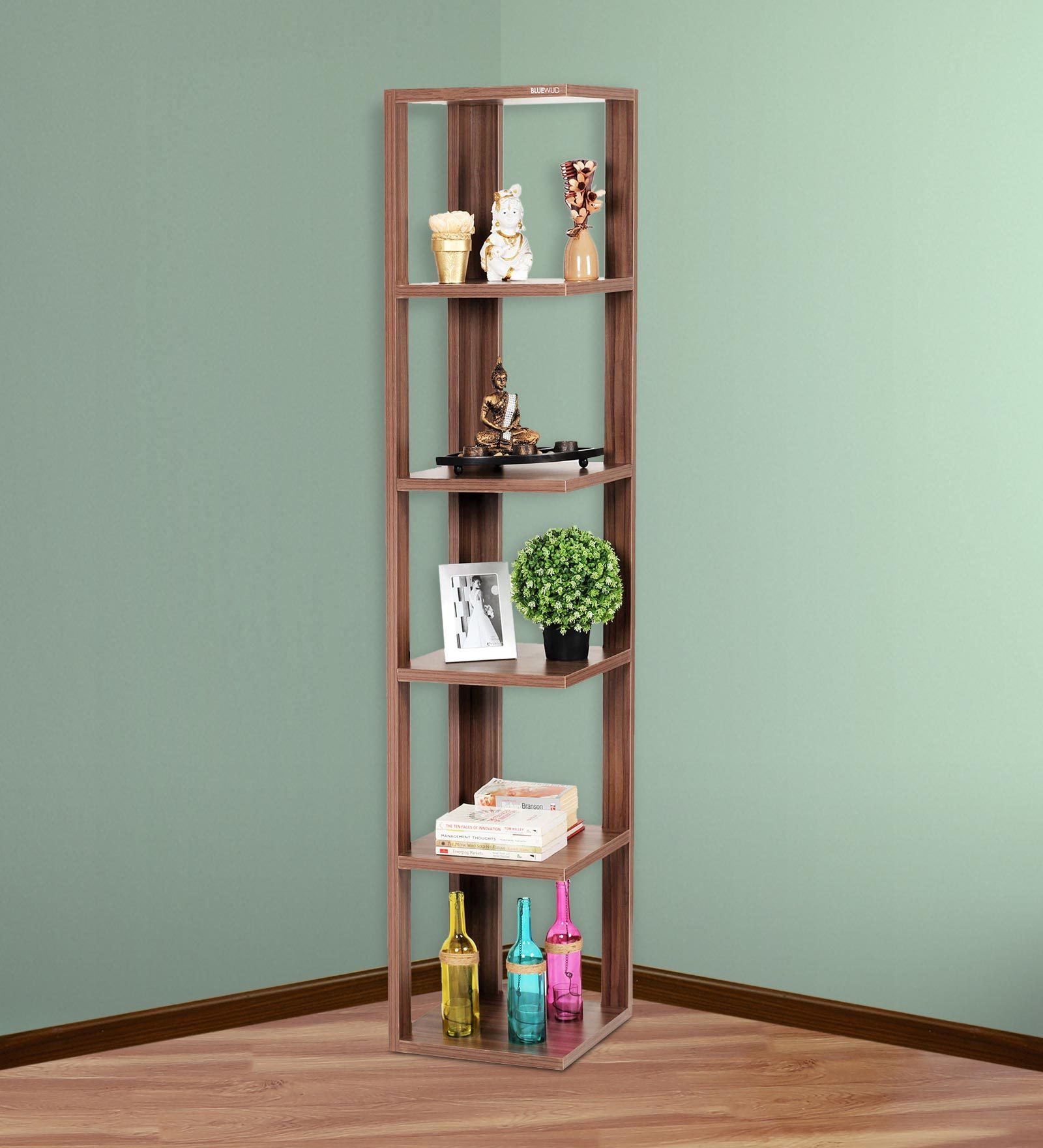 Buy Albert Floor Standing Corner Display Shelf (6 Shelves) in Walnut