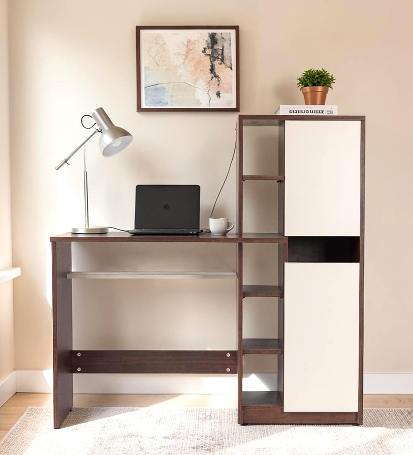 Albert Study Table In Smoked Walnut & Beige Finish