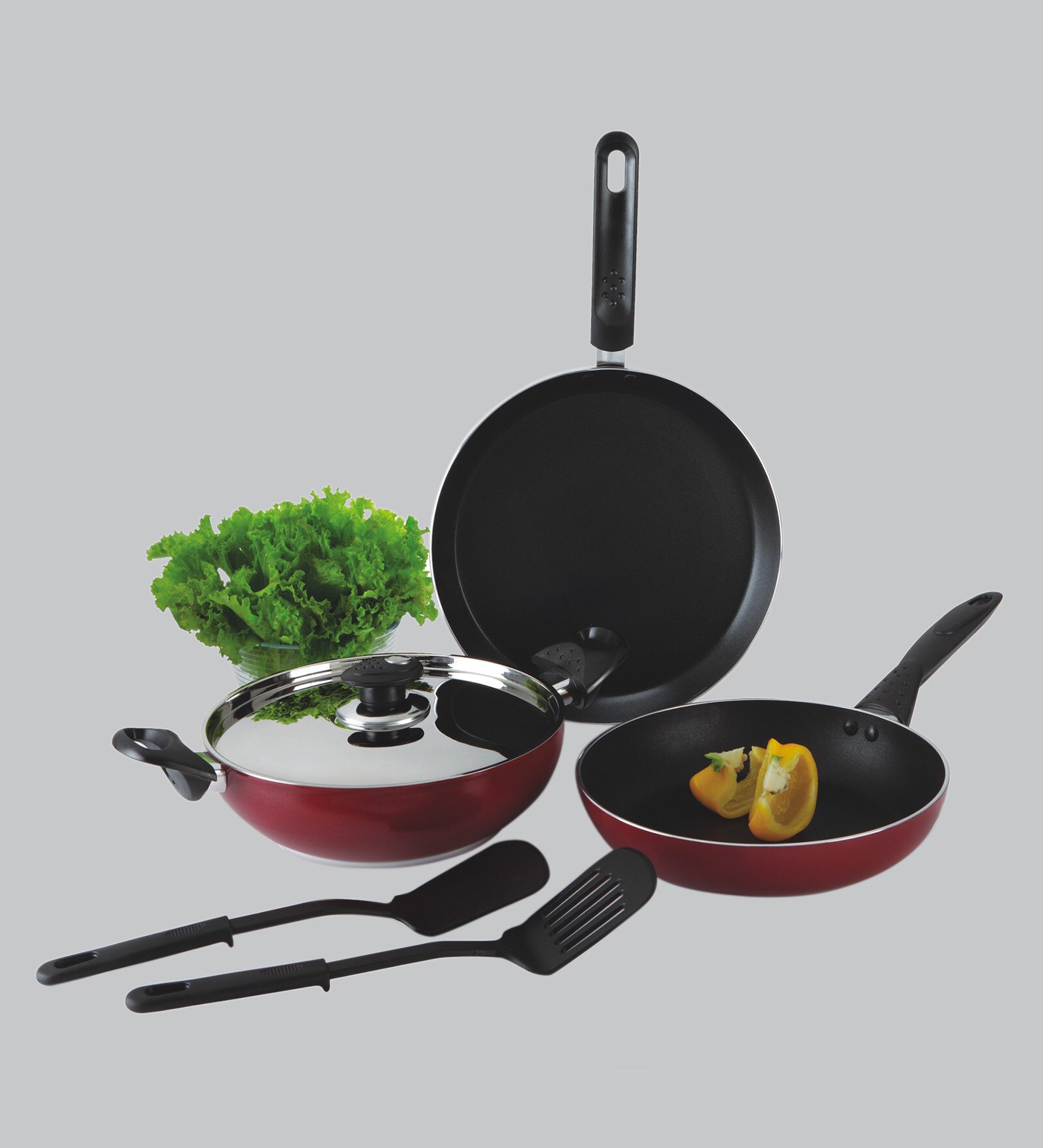 Aluminium Non-Stick Cookware with Lid -Set of 5 with 1 Stainless Steel lid