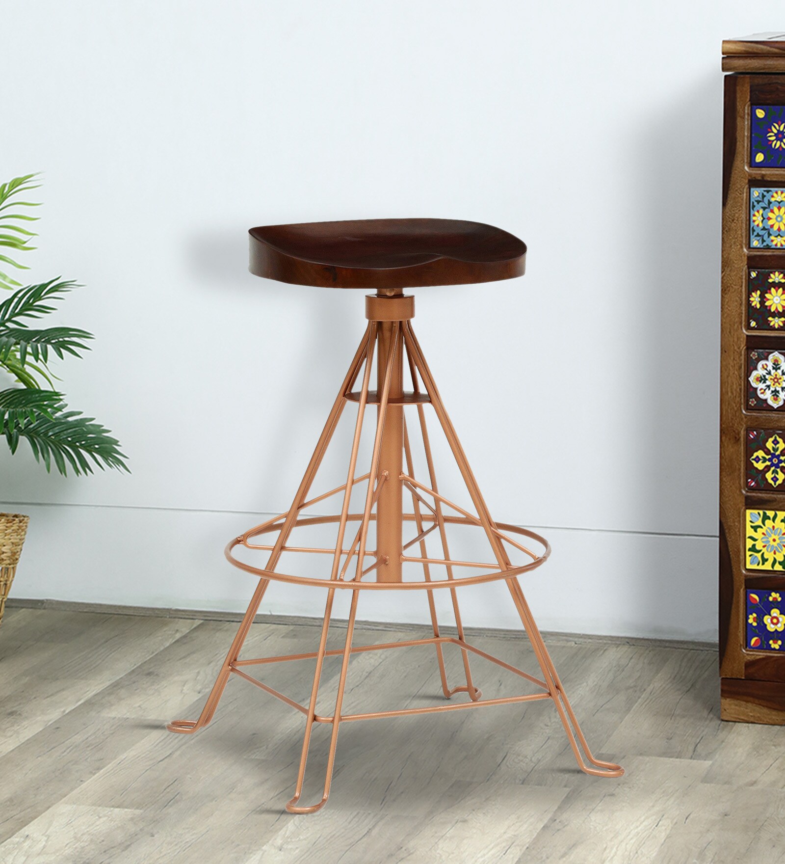 Aldan Metal Bar Stool In Copper Finish