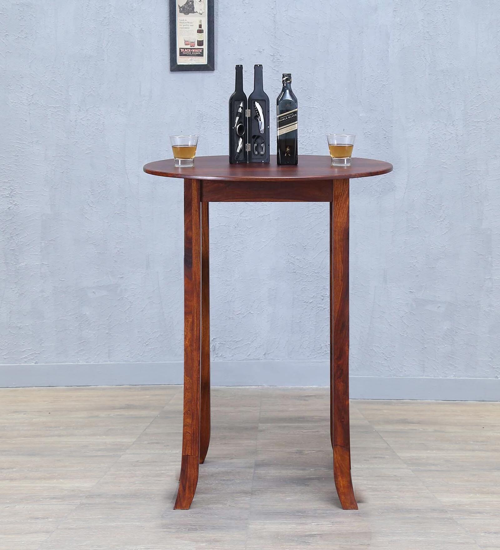 Buy Alder Sheesham Wood Round High Dining Table in Honey Oak Finish at