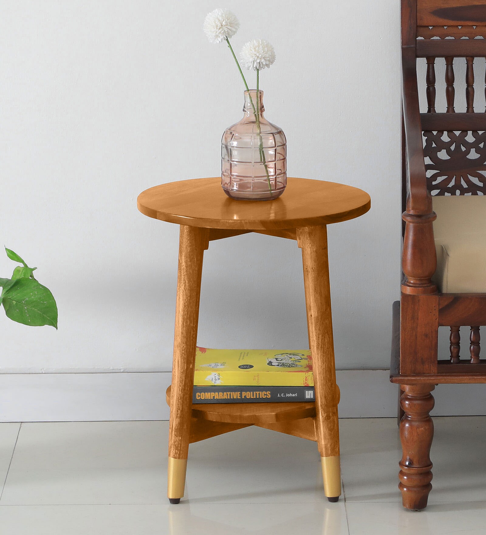 Alder Solid Wood End Table In Scratch Resistant Rustic Teak Finish