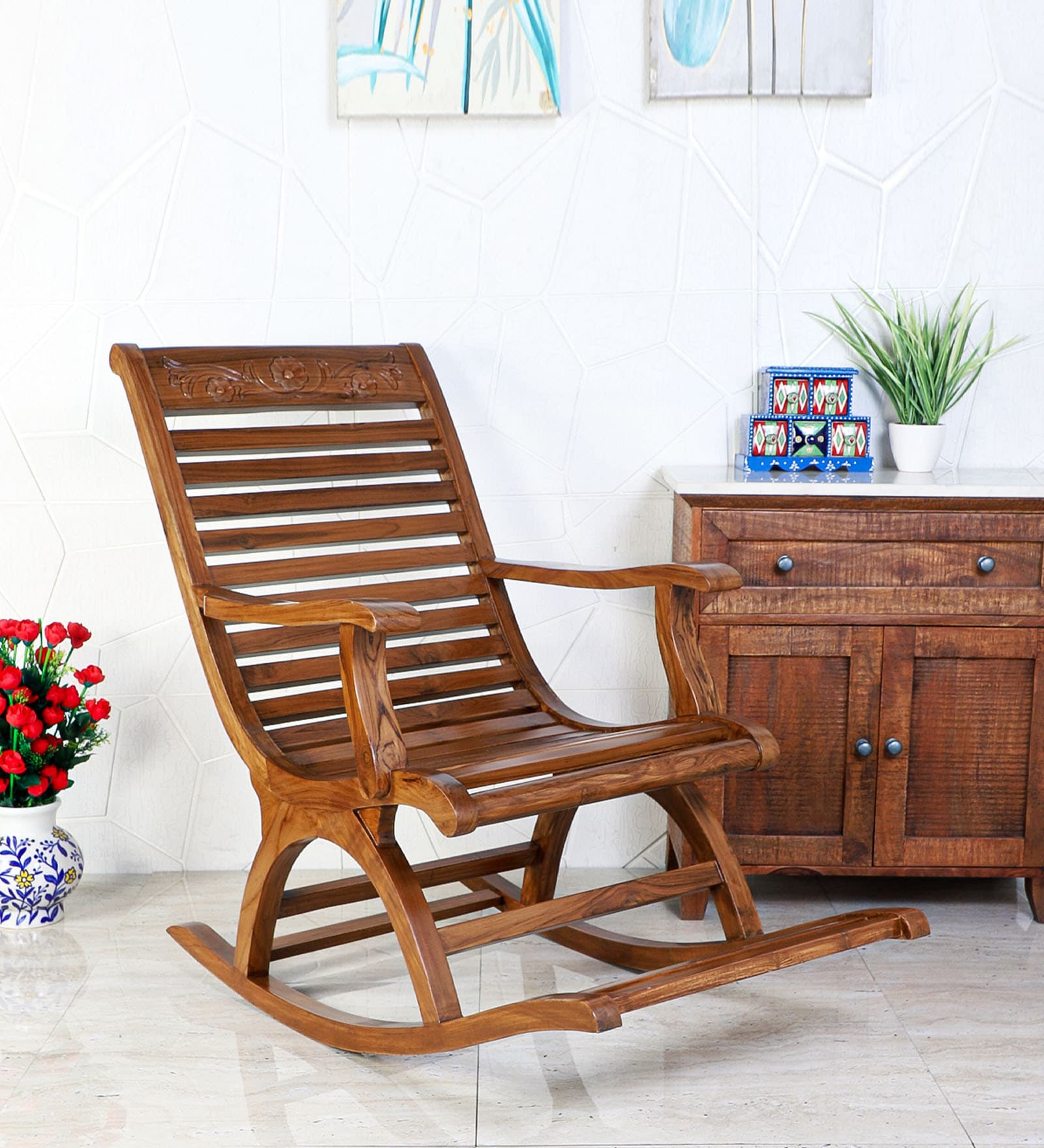 Aldin Solid Wood Rocking Chair in Teak Finish