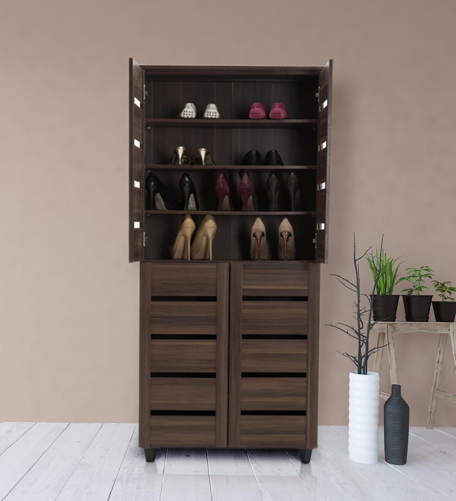 Buy Aldo Large Shoe Rack in Brown Finish by Durian Online Modern Shoe