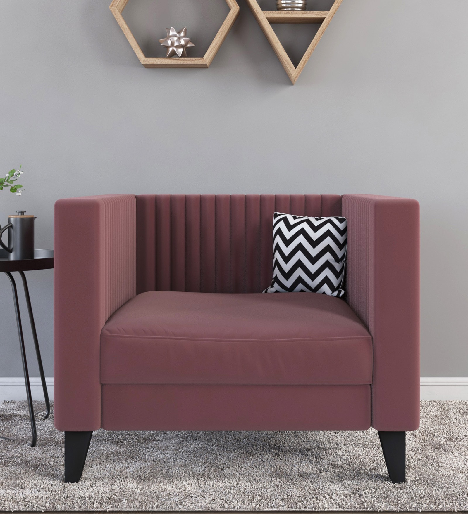 Alejandro Velvet 1 Seater Sofa In Dusky Rose Colour