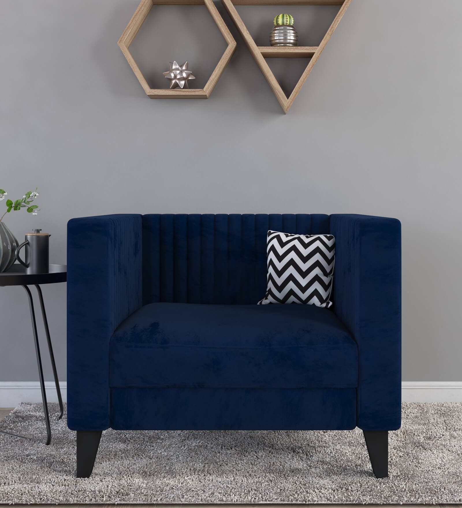 Alejandro Velvet 1 Seater Sofa In Midnight Blue Colour