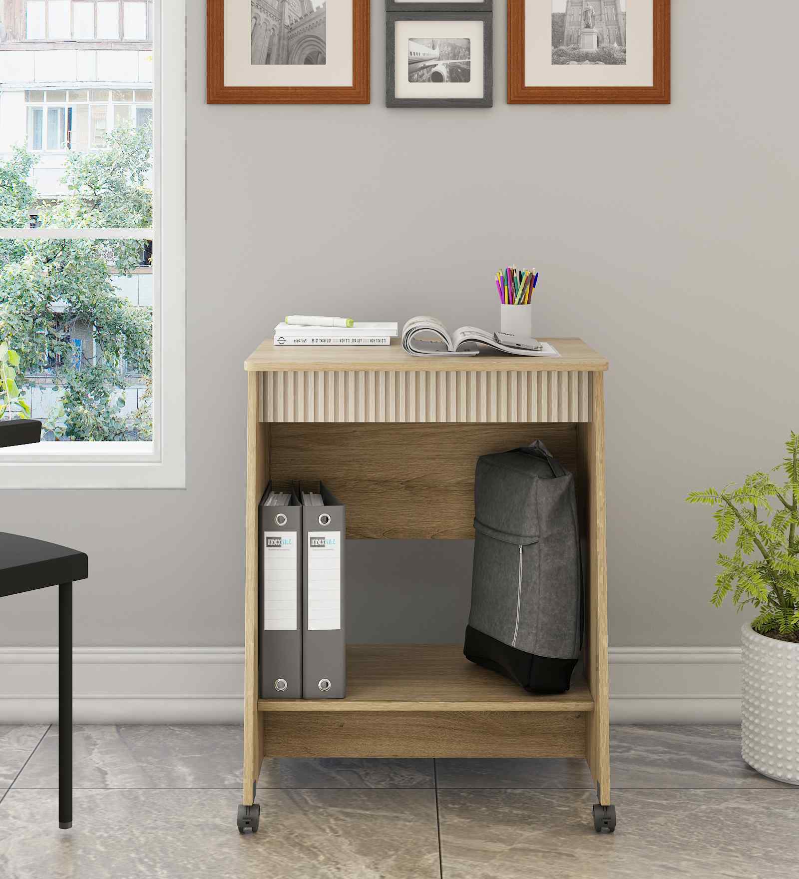 Alex 01 Writing Table In Santana Oak & Bamboo Flute Finish