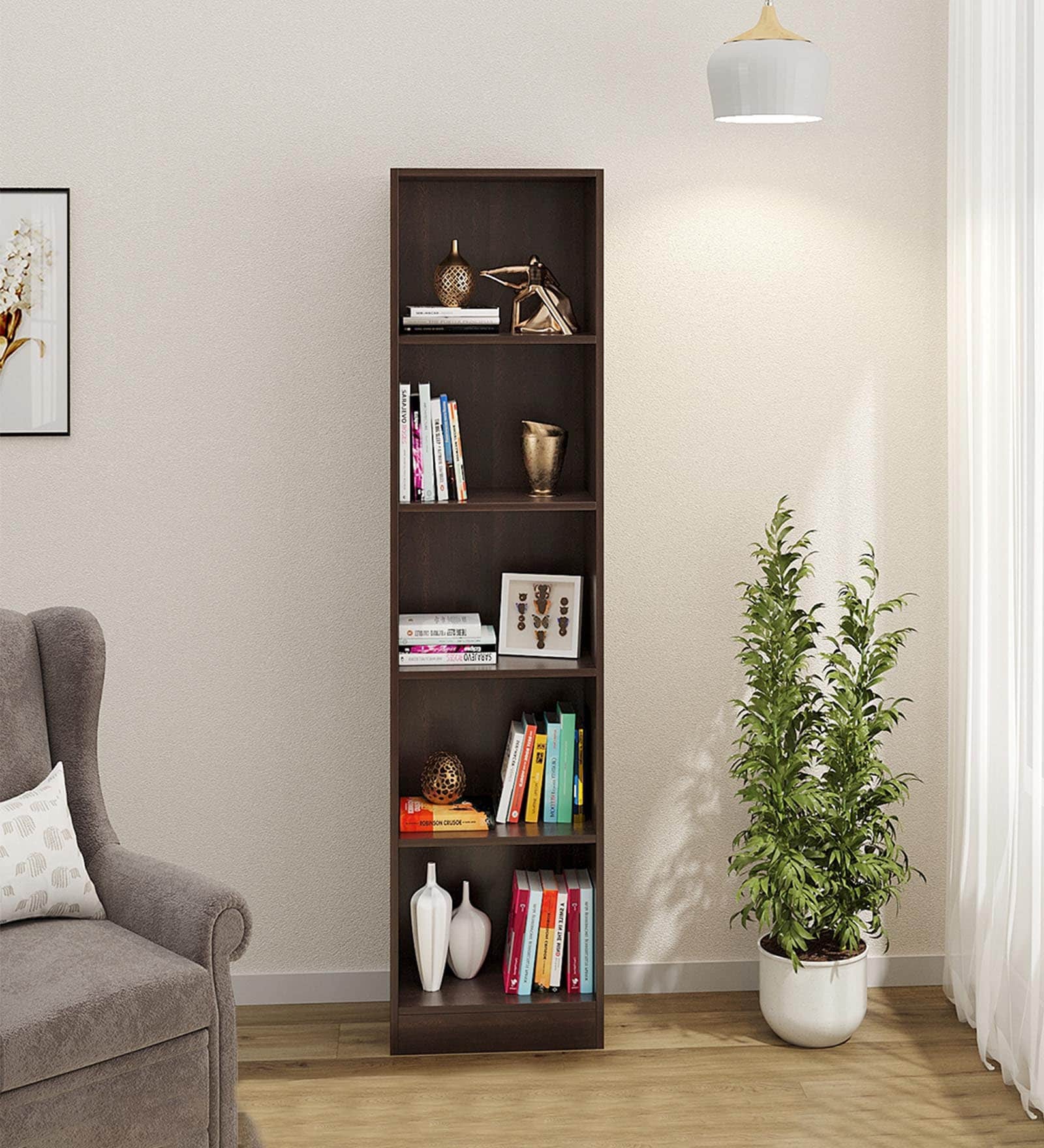 Alex Wide Book Shelf In Wenge Finish with 5 Tier