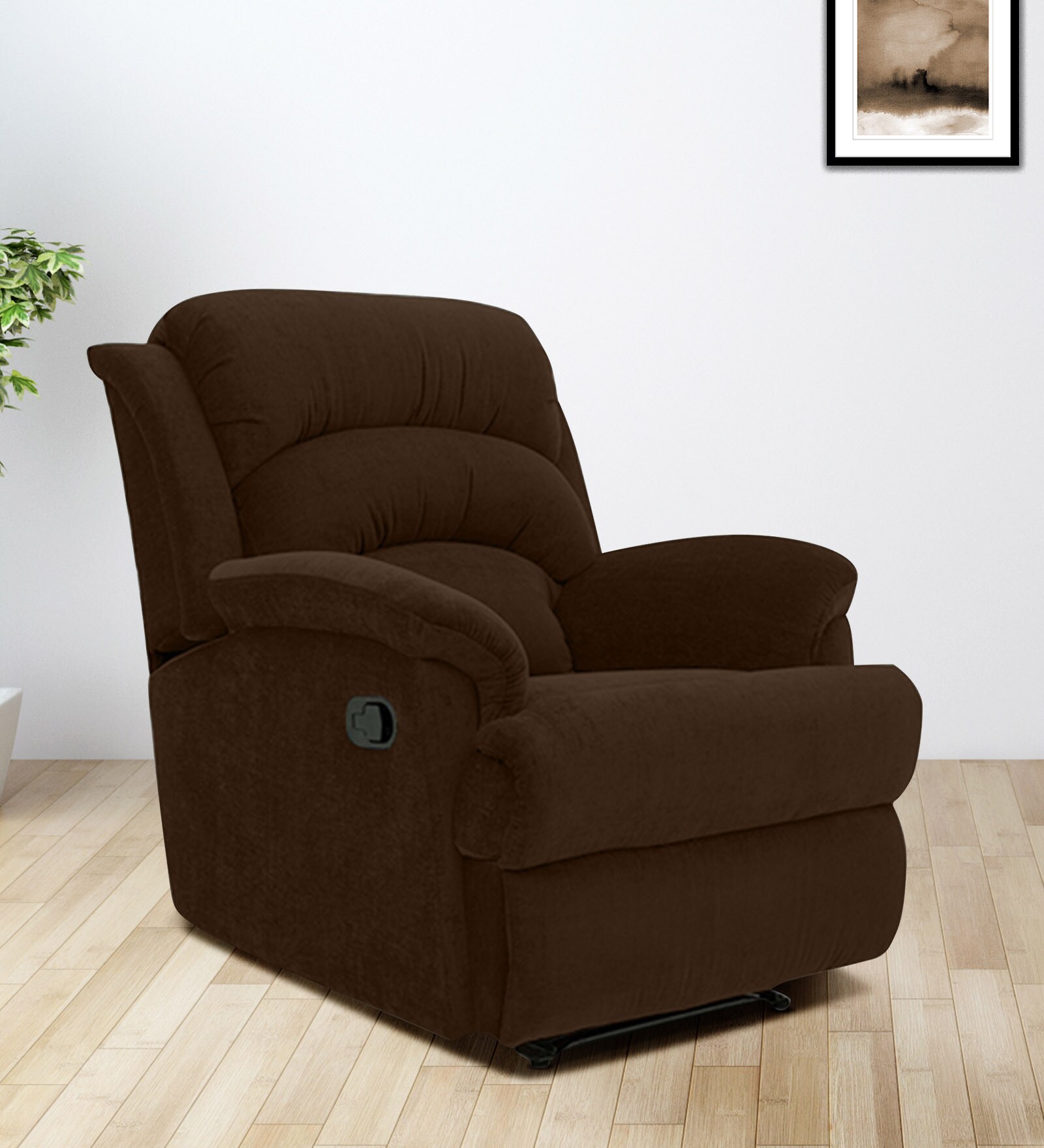 Alexandria Fabric Manual 1 Seater Recliner in Brown Colour