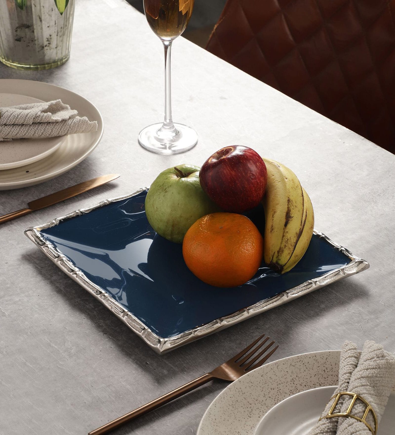 Alf Vine Square Blue & Silver 10 Inch Aluminium Appetizer Platter