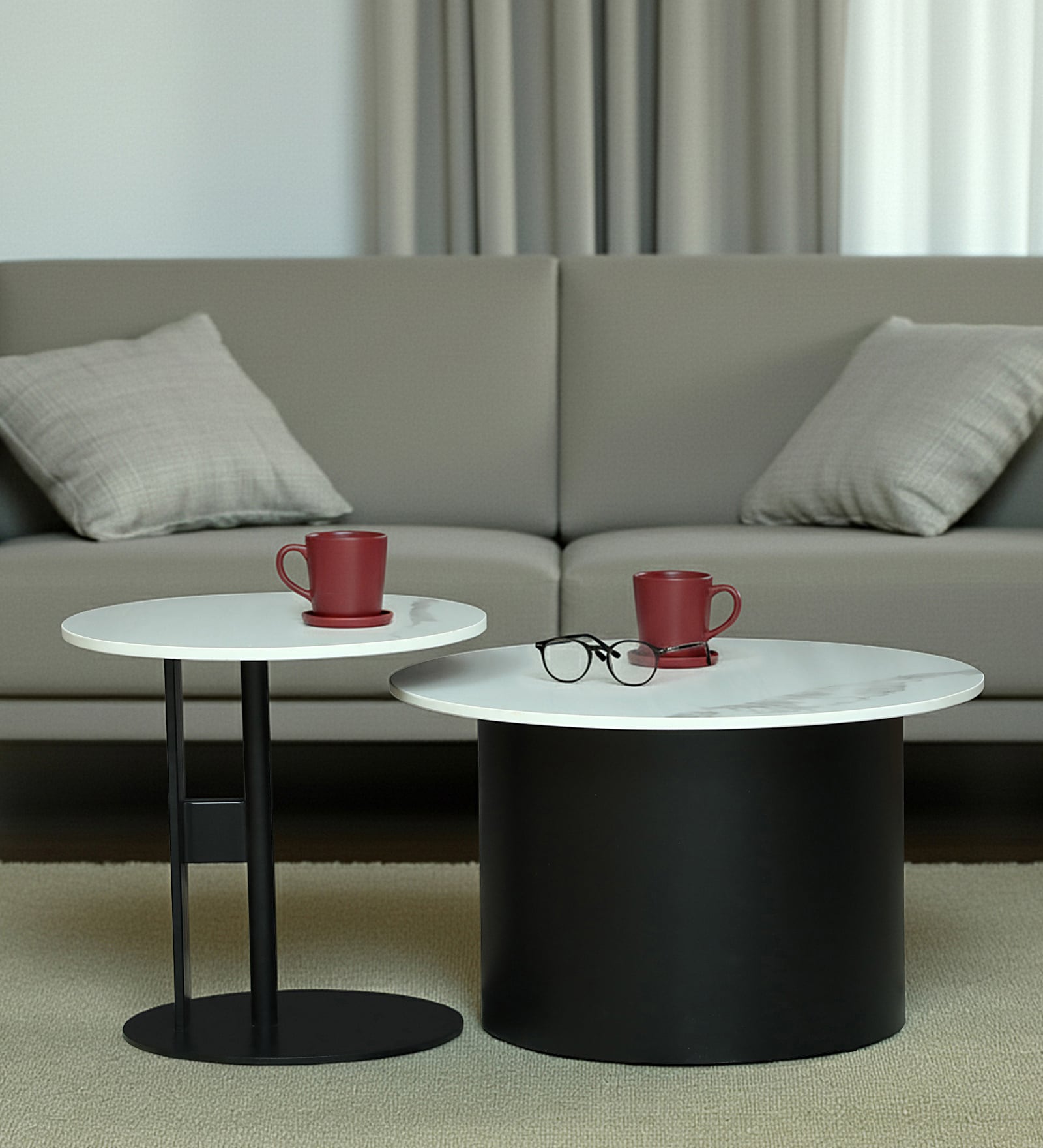 Alfena Round Metal Nesting Coffee Table Set with White Porcelain Top (Set of 2)