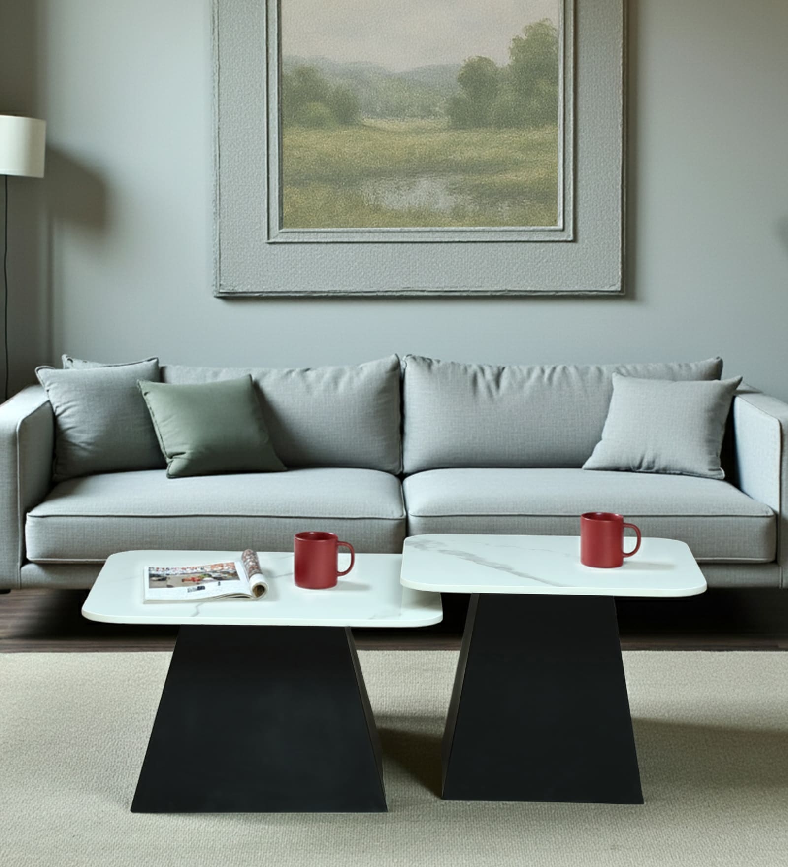 Alfena Square Metal Nesting Coffee Table Set with White Porcelain Top (Set of 2)