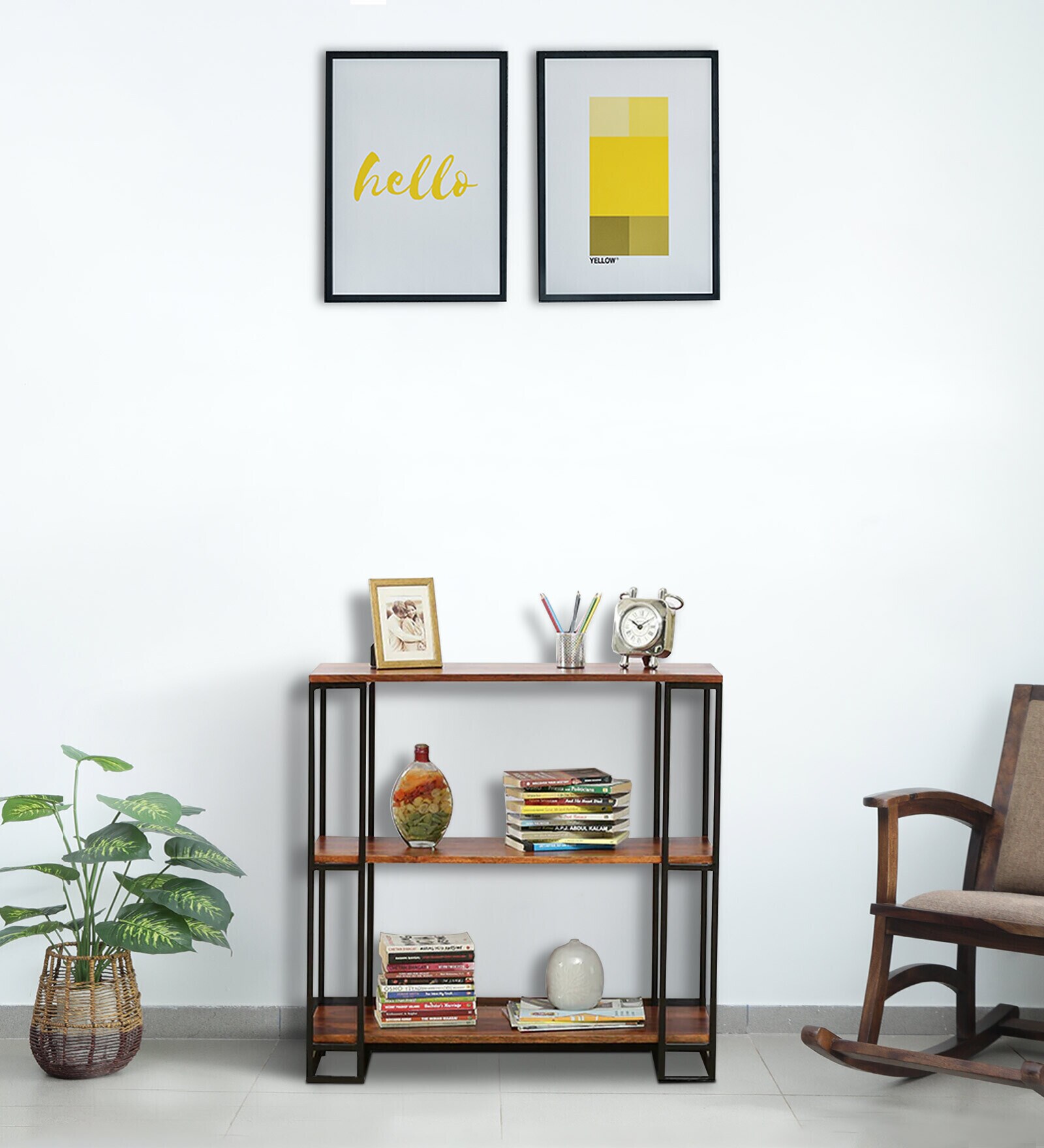 Alfesco Metal Book Shelf In Provincial Teak