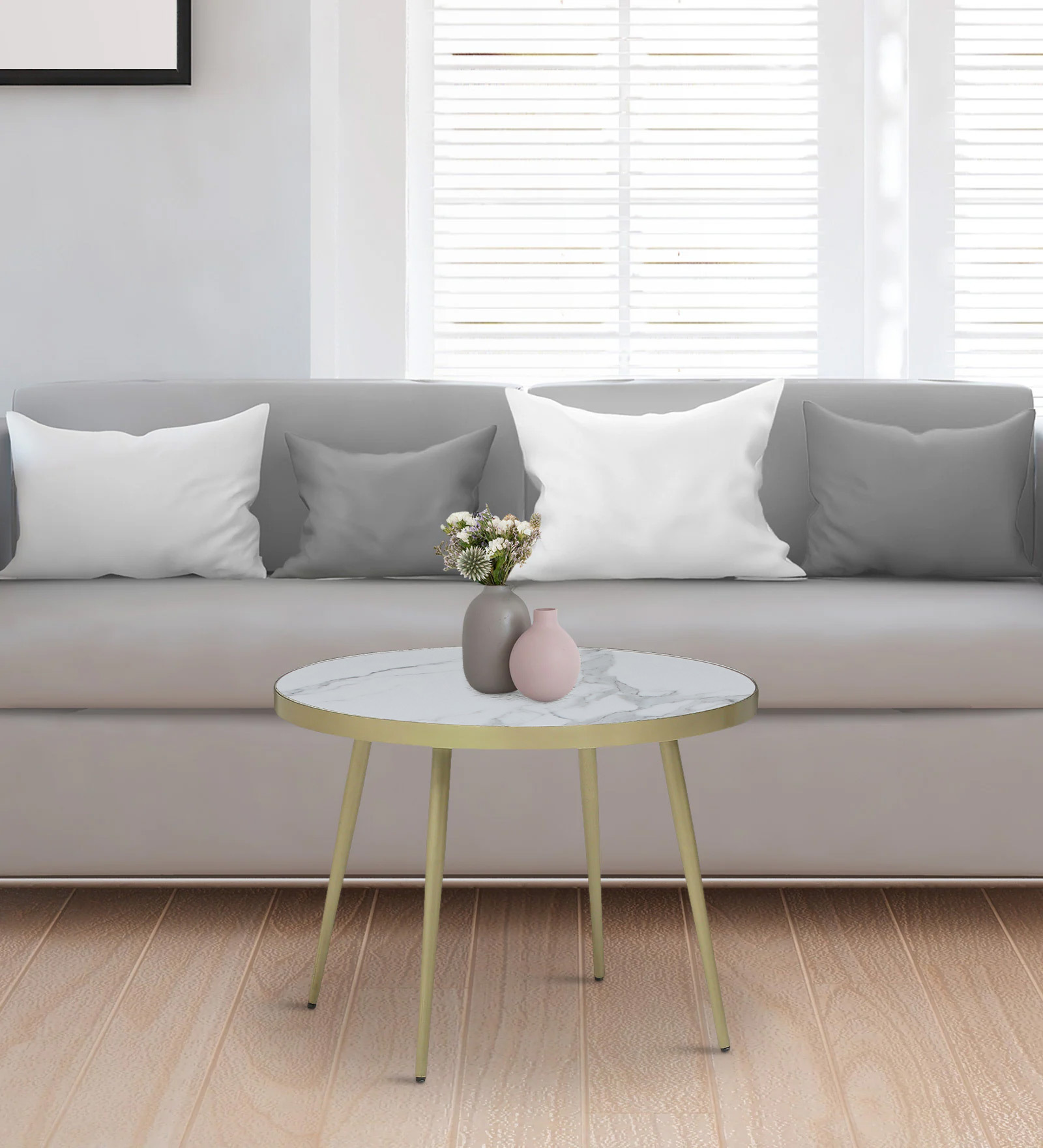 Alfons Coffee Table In Brass Finish With Porcelain Top