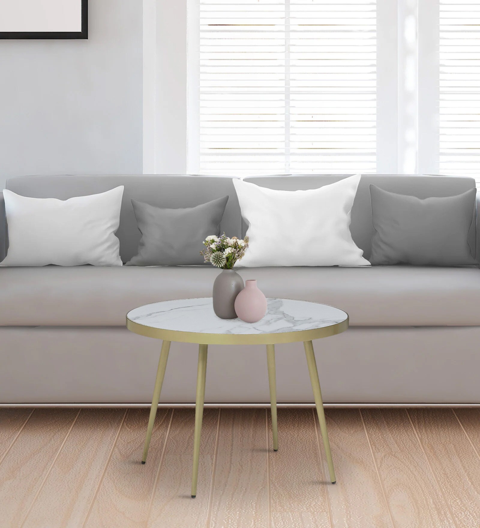 Alfons Coffee Table In Brass Finish With Porcelain Top