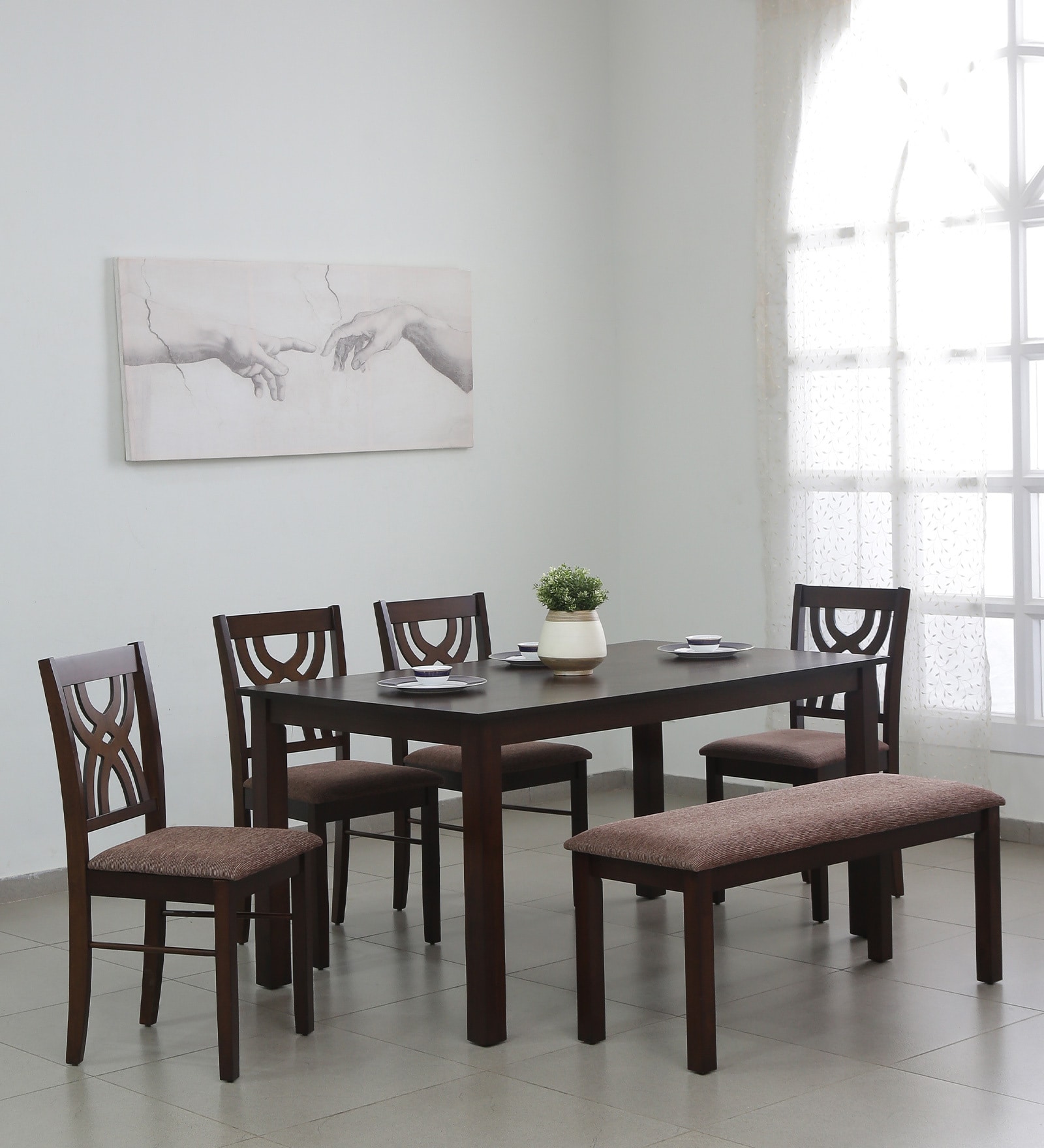 Alice 6 Seater Dining Set in Cherry Finish with Bench