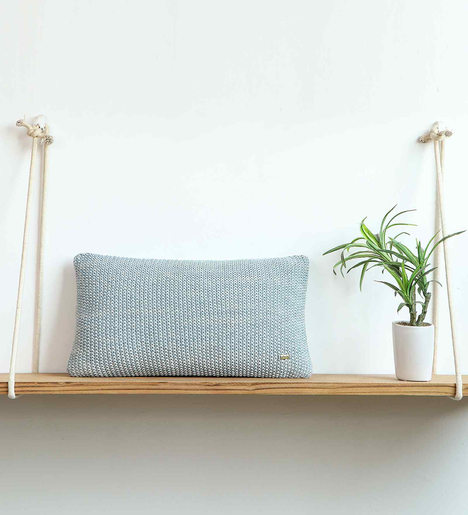 Alise Blue Vanilla Grey Melange 100% Cotton Moss Marld 12X20 Inches Knitted Cushion Cover